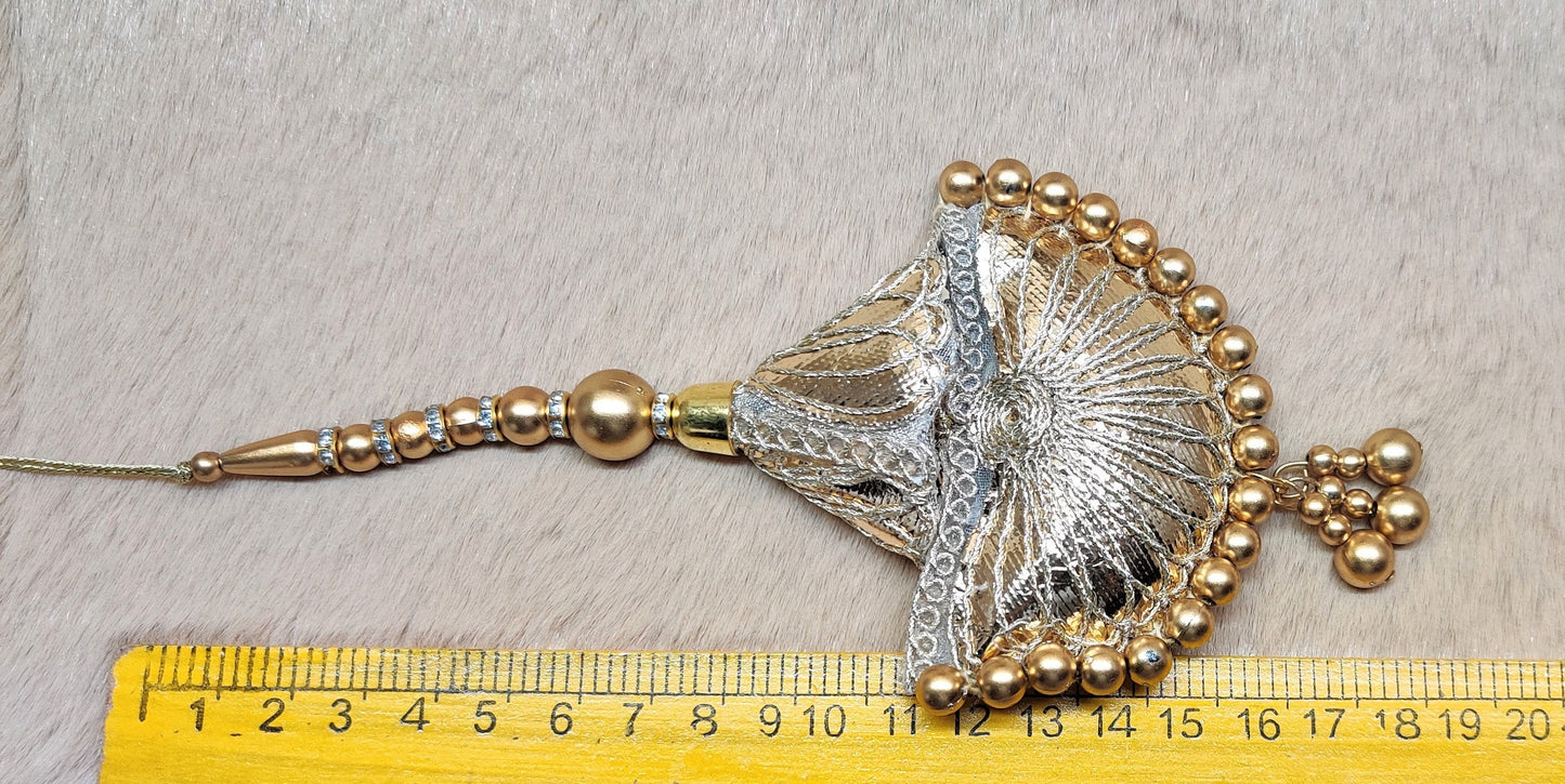 Indian Handmade Golden Beaded Lehanga Latkan Tassels for Saree Blouse HandBags Hangings Dupatta Bridal Wedding dress for Women pair of 2 pcs