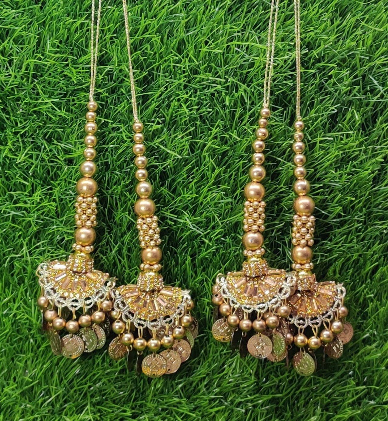 Indian Handmade Golden Latkan for Saree Blouse Lehenga HandBags Dupatta Decoration Bridal Wedding dress for Women pair of 2 pcs