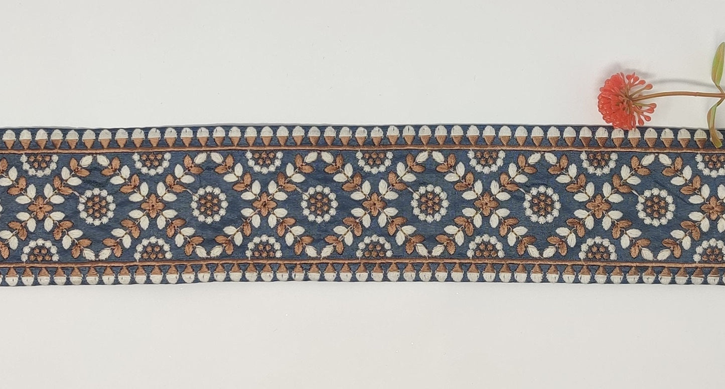 3 yard 8.0 cm wide Indian Saree Border Boho Lace Embroidery Ribbon Cushion Table runner curtains wedding Sewing Crafting Trim Headbands