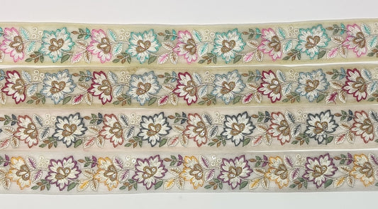 3 yard 4.0 cm wide Indian Saree Border Boho Lace Embroidery Ribbon Cushion Table runner curtains wedding Sewing Crafting Trim Headbands