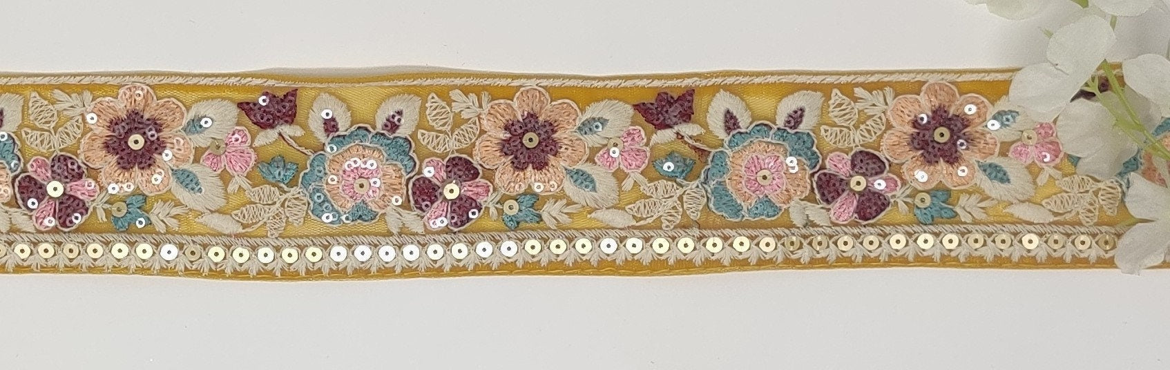 3 yard 6.0 cm wide Indian Saree Border Boho Lace Embroidery Ribbon Cushion Table runner curtains wedding Sewing Crafting Trim Headbands