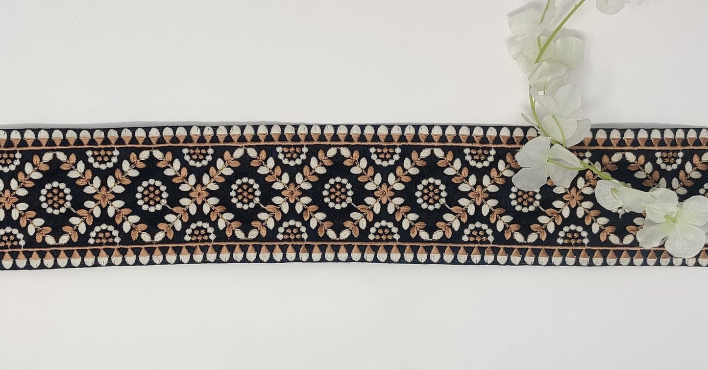 3 yard 8.0 cm wide Indian Saree Border Boho Lace Embroidery Ribbon Cushion Table runner curtains wedding Sewing Crafting Trim Headbands