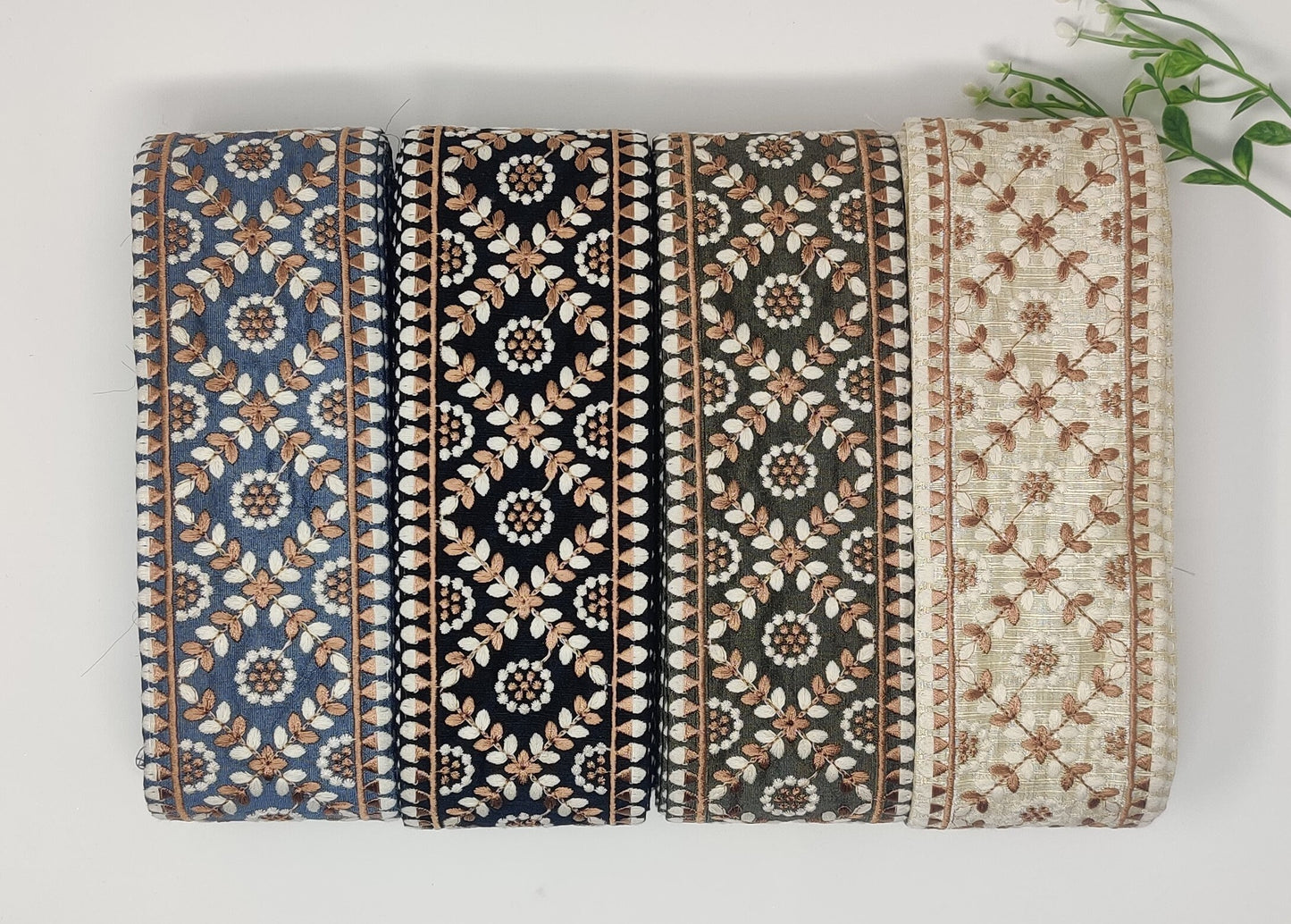 3 yard 8.0 cm wide Indian Saree Border Boho Lace Embroidery Ribbon Cushion Table runner curtains wedding Sewing Crafting Trim Headbands
