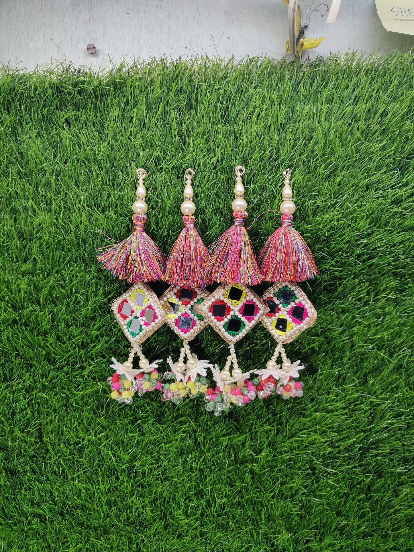 17 cm 2 pc Boho beaded Fringed Tassels, home décor, lamp shades tassels, Hanging for Handbags, Indian Saree, Dupatta, Lehenga Blouse latkan