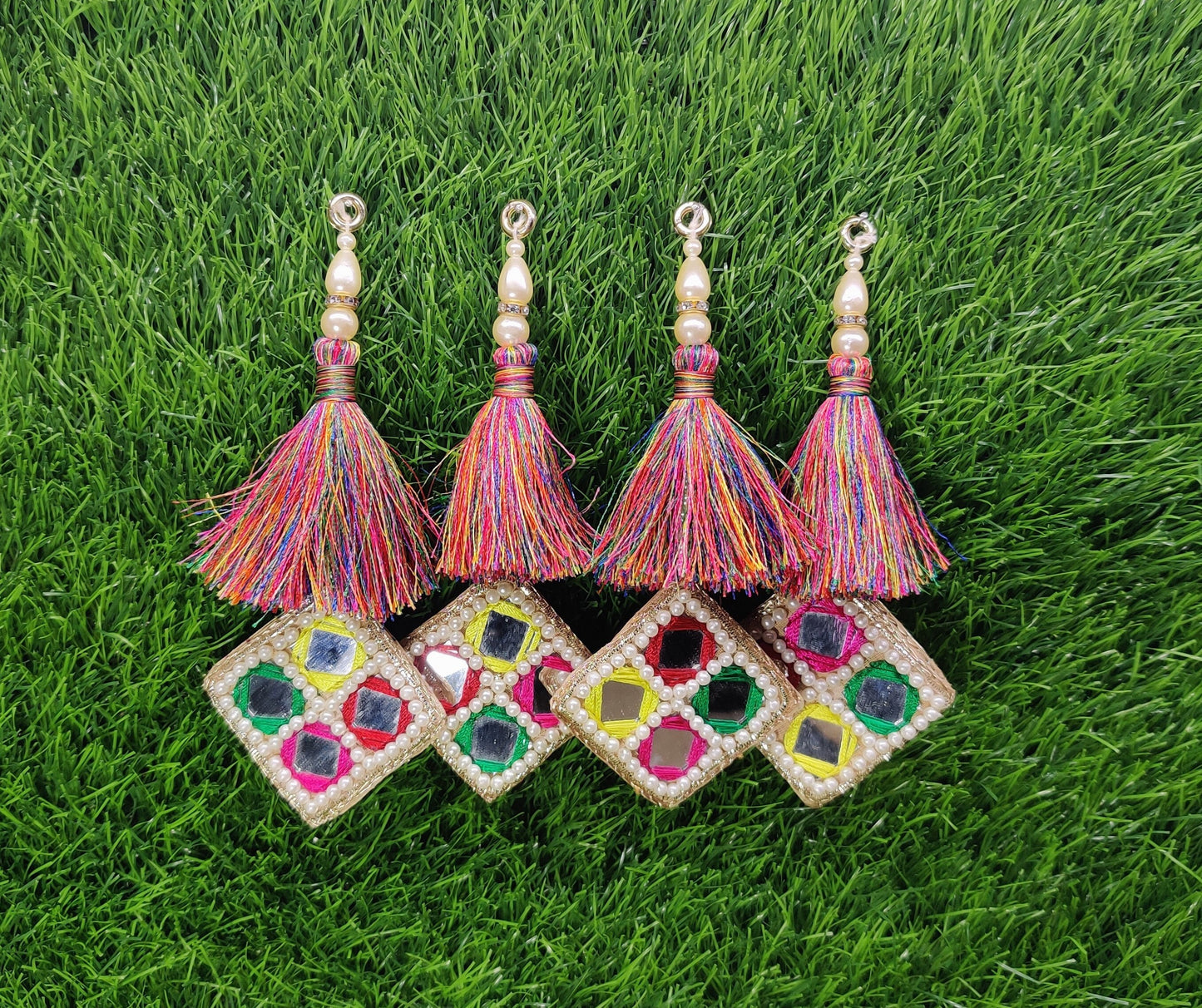 13 cm 2 pc Boho beaded Fringed Tassels, home décor, lamp shades tassels, Hanging for Handbags, Indian Saree, Dupatta, Lehenga Blouse latkan