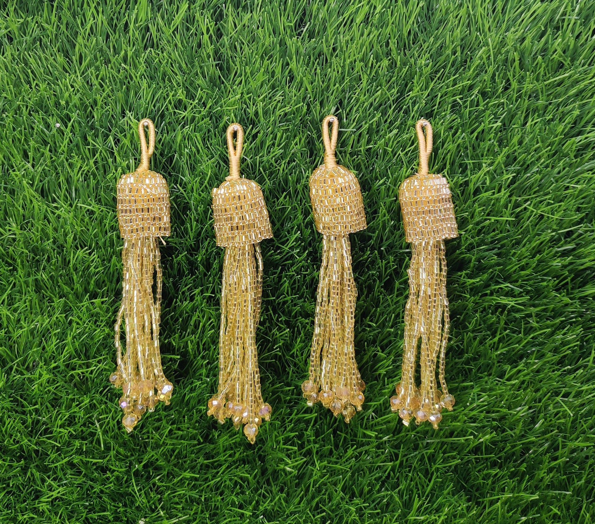 11 cm 2 pc cutdana glass beaded Lahenga Tassels, home décor, lamp shades tassels, Hanging for Handbags, Indian Saree, Dupatta, Blouse latkan