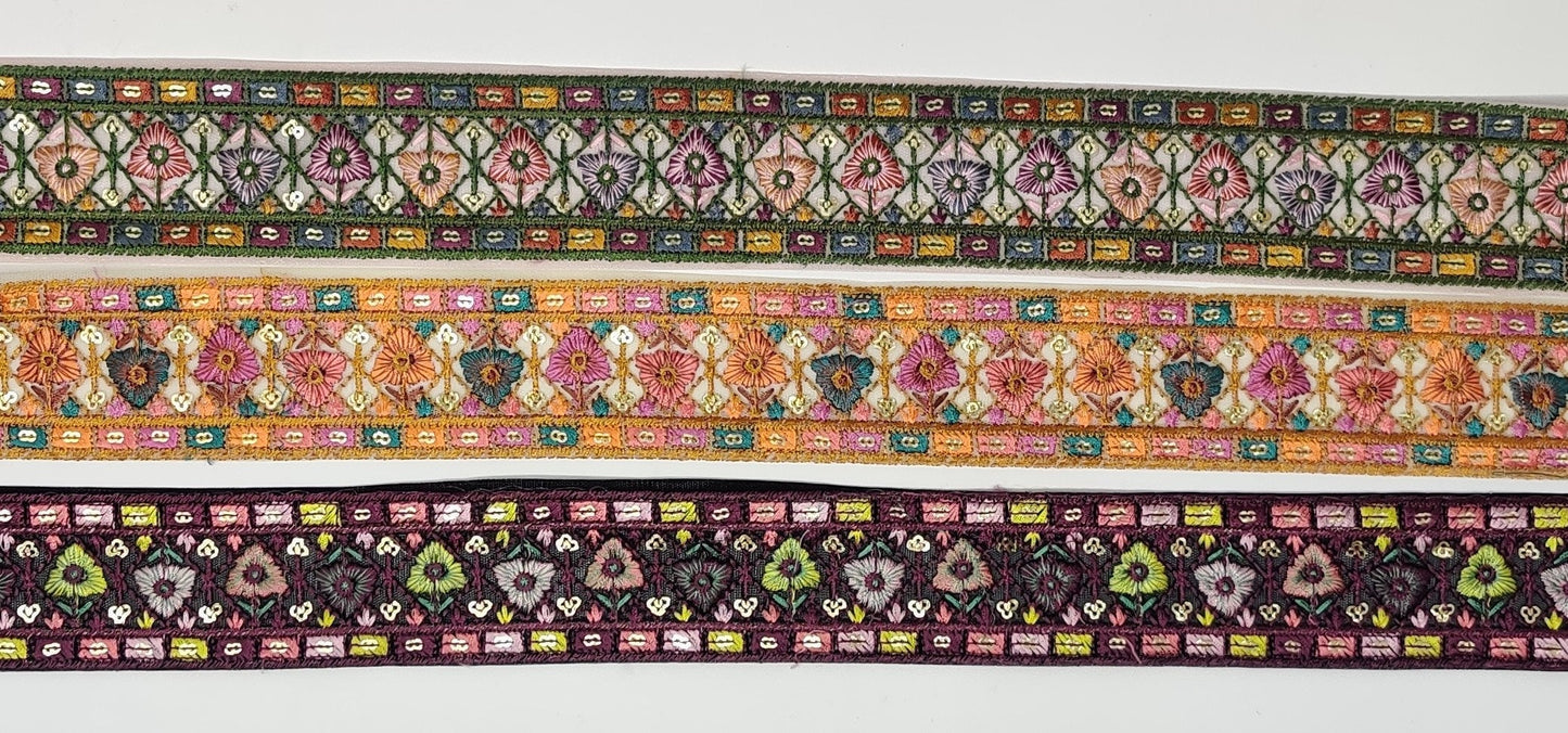 3 yard 5 cm wide Indian Saree Border Boho Lace Embroidery Ribbon Cushion Table runner curtains wedding Sewing Crafting Trim Headbands
