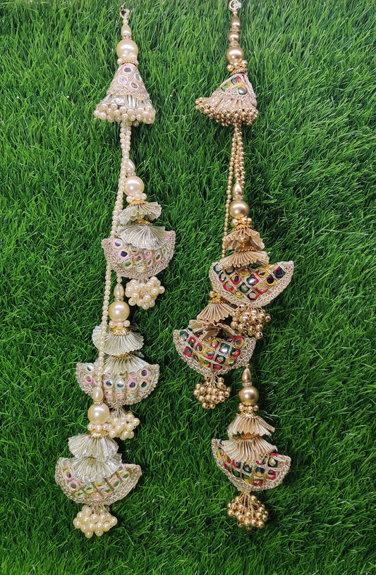 35 cm 2 pc Cushioned beaded Lahenga Tassels, home décor, lamp shades tassels, Hanging for Handbags, Indian Saree, Dupatta, Blouse latkan