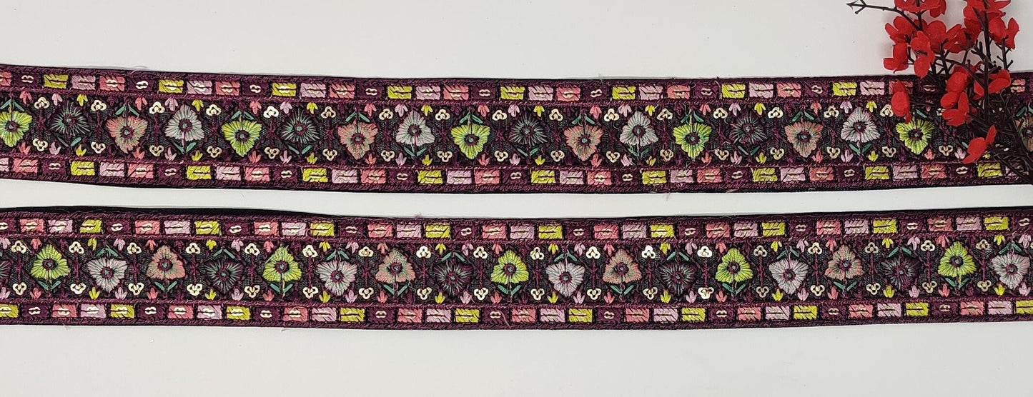 3 yard 5 cm wide Indian Saree Border Boho Lace Embroidery Ribbon Cushion Table runner curtains wedding Sewing Crafting Trim Headbands