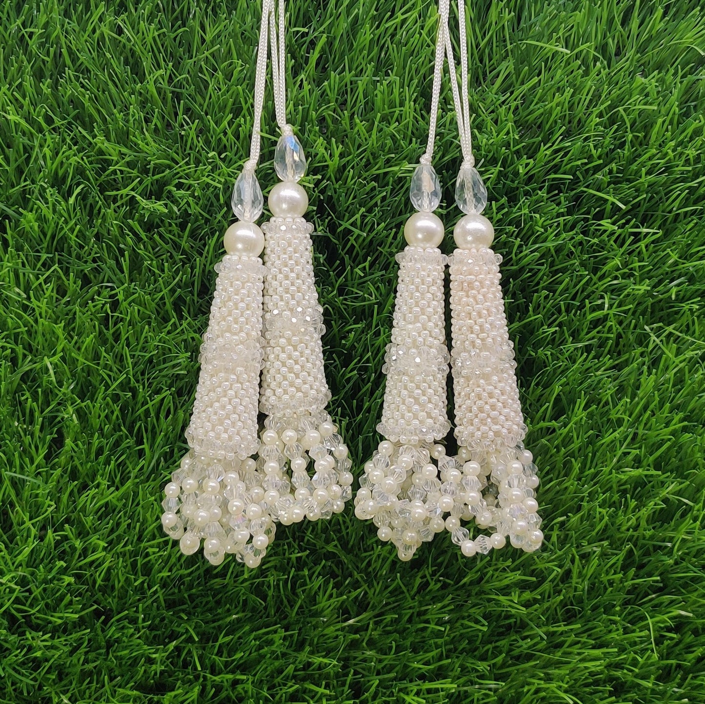 Silver/ White/ Gold/ Pink fancy Cutdana Beaded Tassel for Blouse Embellished HandBags home décor, Craft Sewing Decorative dress Latkan
