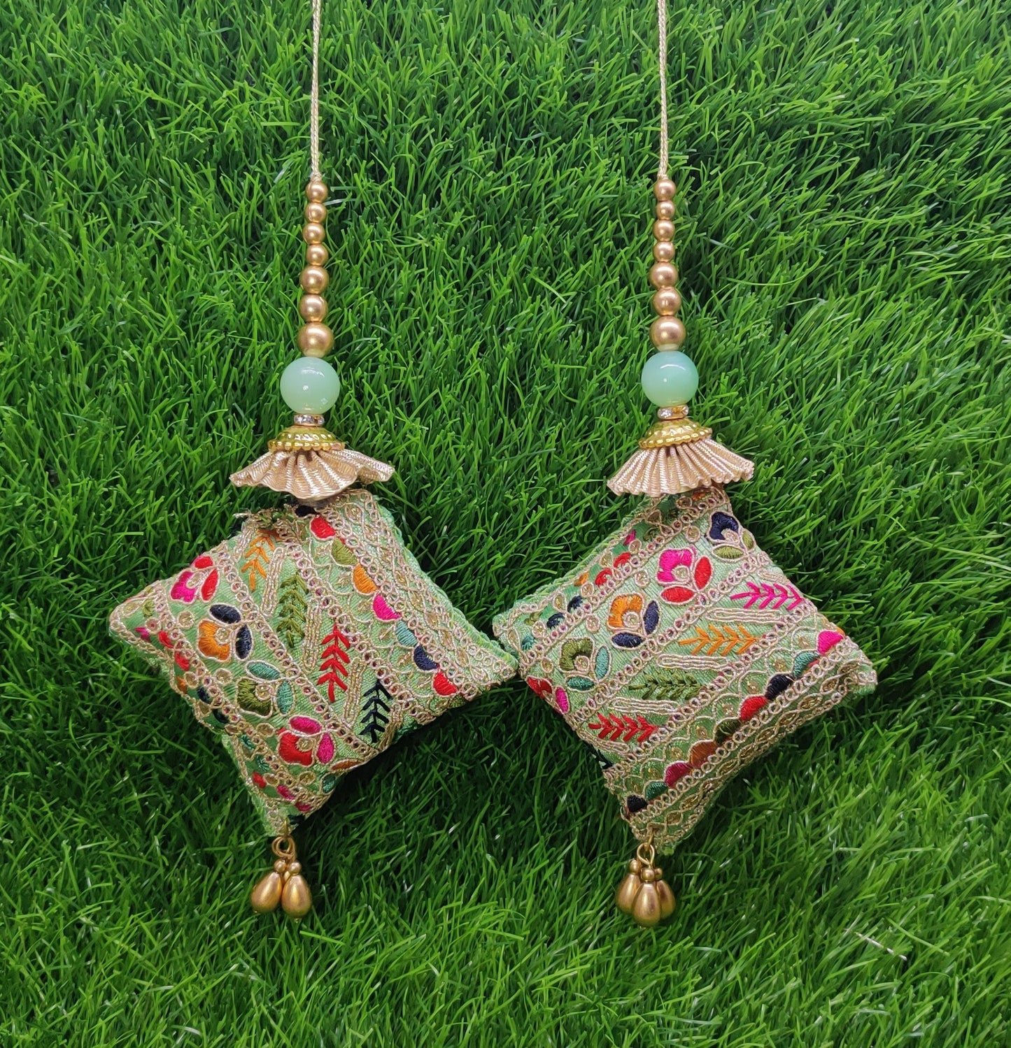 Gold/ Green/ Hot Pink/ Black Cushion Beaded Tassels for Blouse Lahenga Sari, home décor, Latkan for Indian Saree, Dupatta