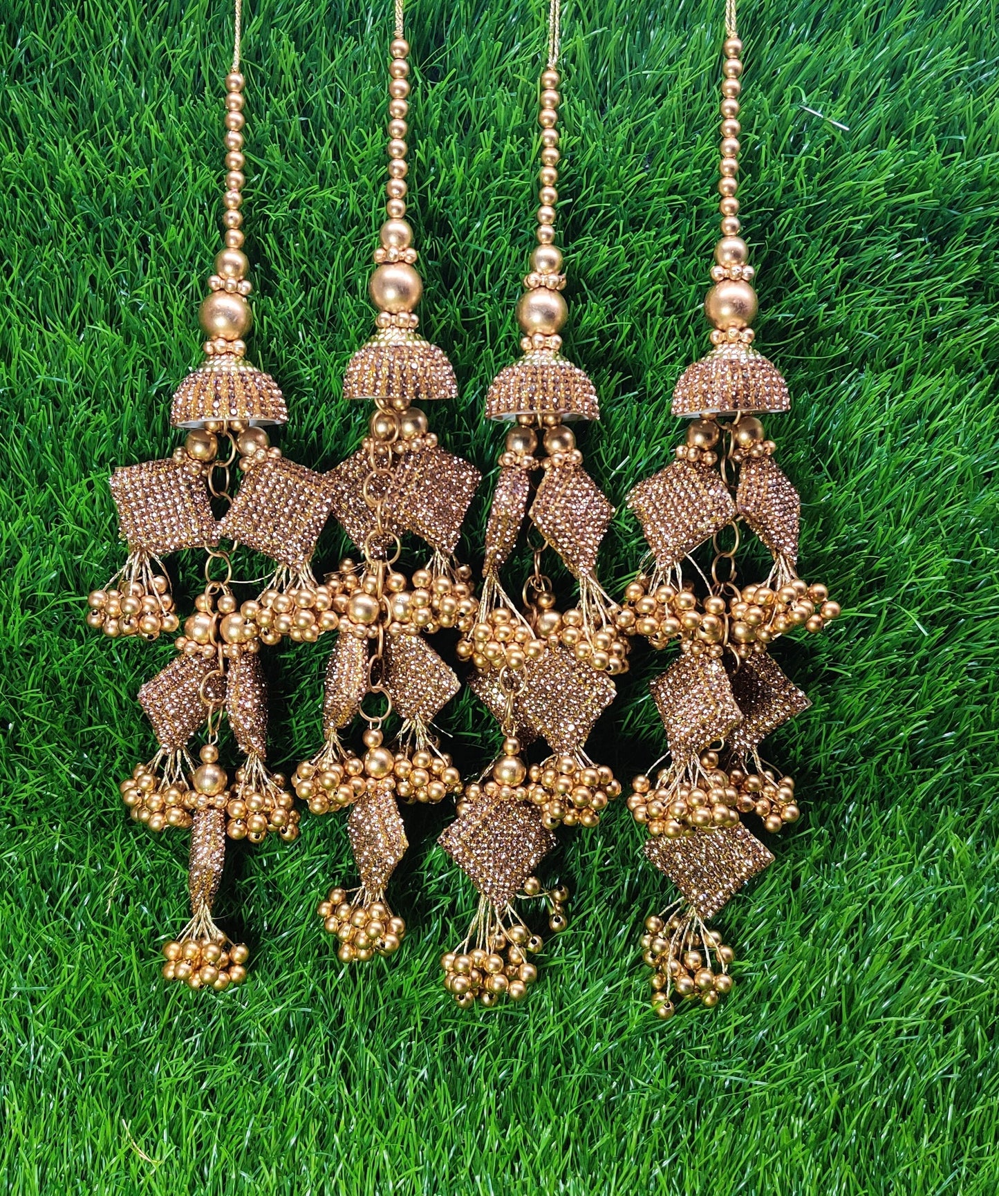 Golden Indian Beaded Tassel for Saree Blouse Lehenga Embellished HandBags Dupatta Decorative dress Latkan for Women 1 Pair