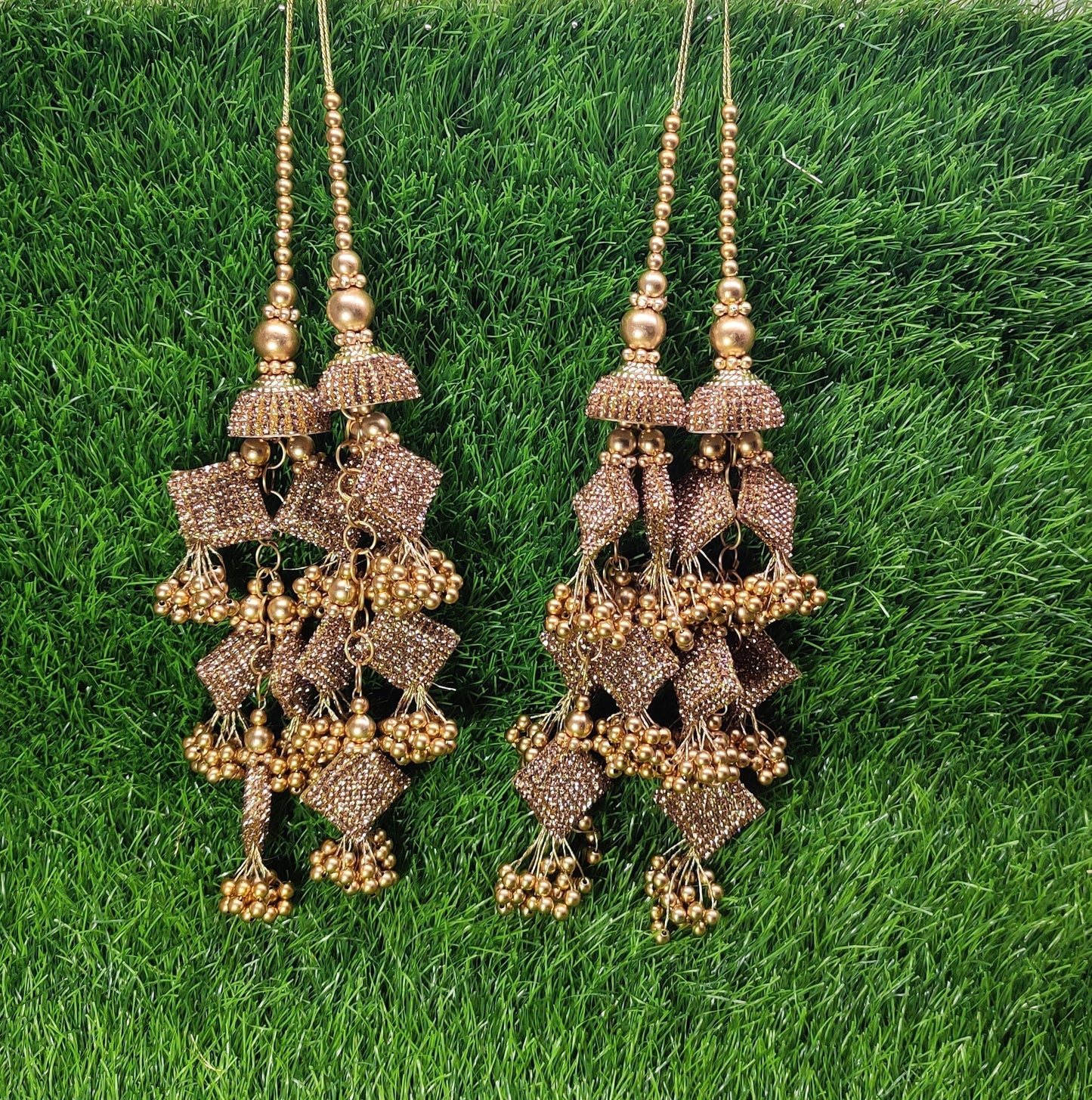Golden Indian Beaded Tassel for Saree Blouse Lehenga Embellished HandBags Dupatta Decorative dress Latkan for Women 1 Pair
