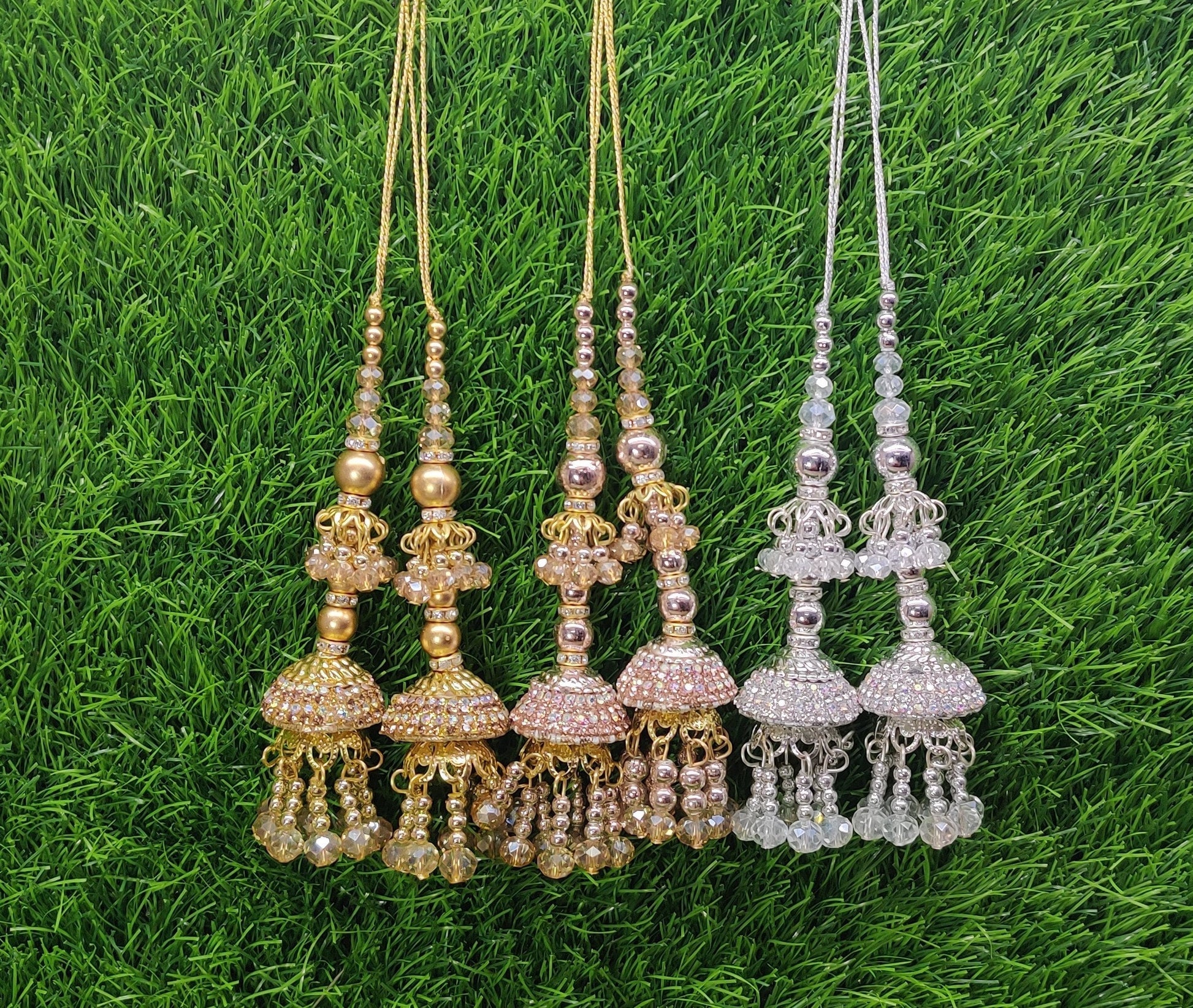 Gold/ Silver/ Rose Gold Indian Beaded Tassel for Saree Blouse Lehenga Embellished HandBags Dupatta Decorative dress Latkan for Women 1 Pair