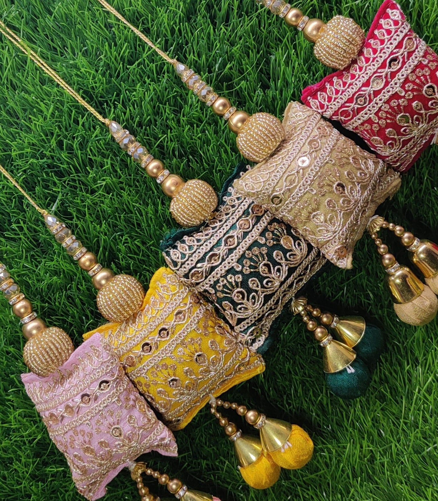Pink/ Yellow/ Green/ Lt Golden/ Hot Pink Cushion Beaded Tassels for Blouse Lahenga Sari, home décor, Latkan for Indian Saree, Dupatta
