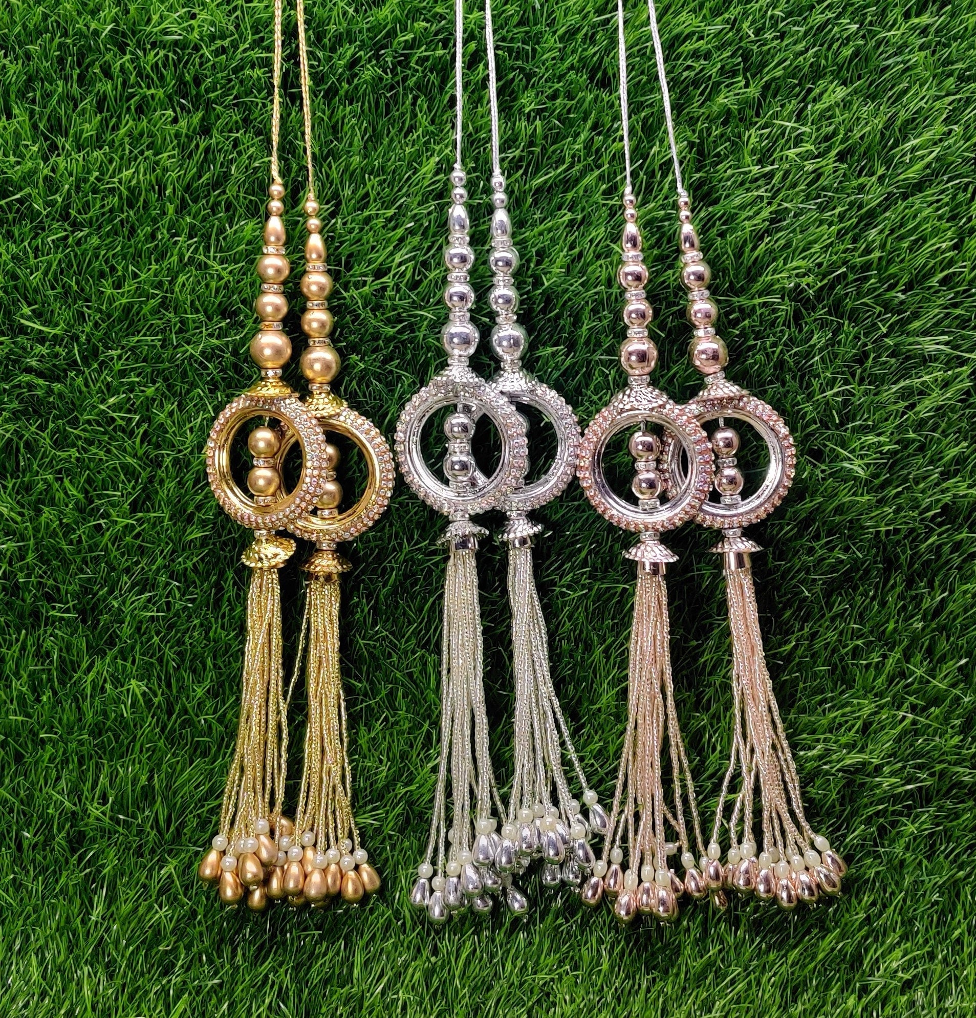 Gold/ Silver/ Rose Gold beaded Blouse Lahenga Latkan Tassels, home décor, hanging for Handbags, Indian Sewing Latkan for Saree, Dupatta