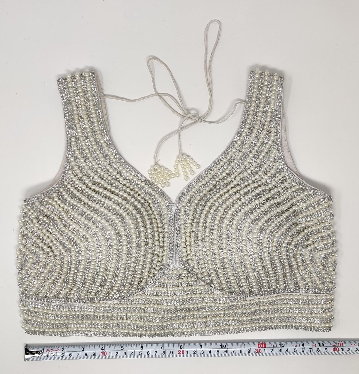 Indian designer heavy Beaded stitched blouse, Silver White colour, Readymade Indian Bridal Saree Blouse, latest design blouse for women