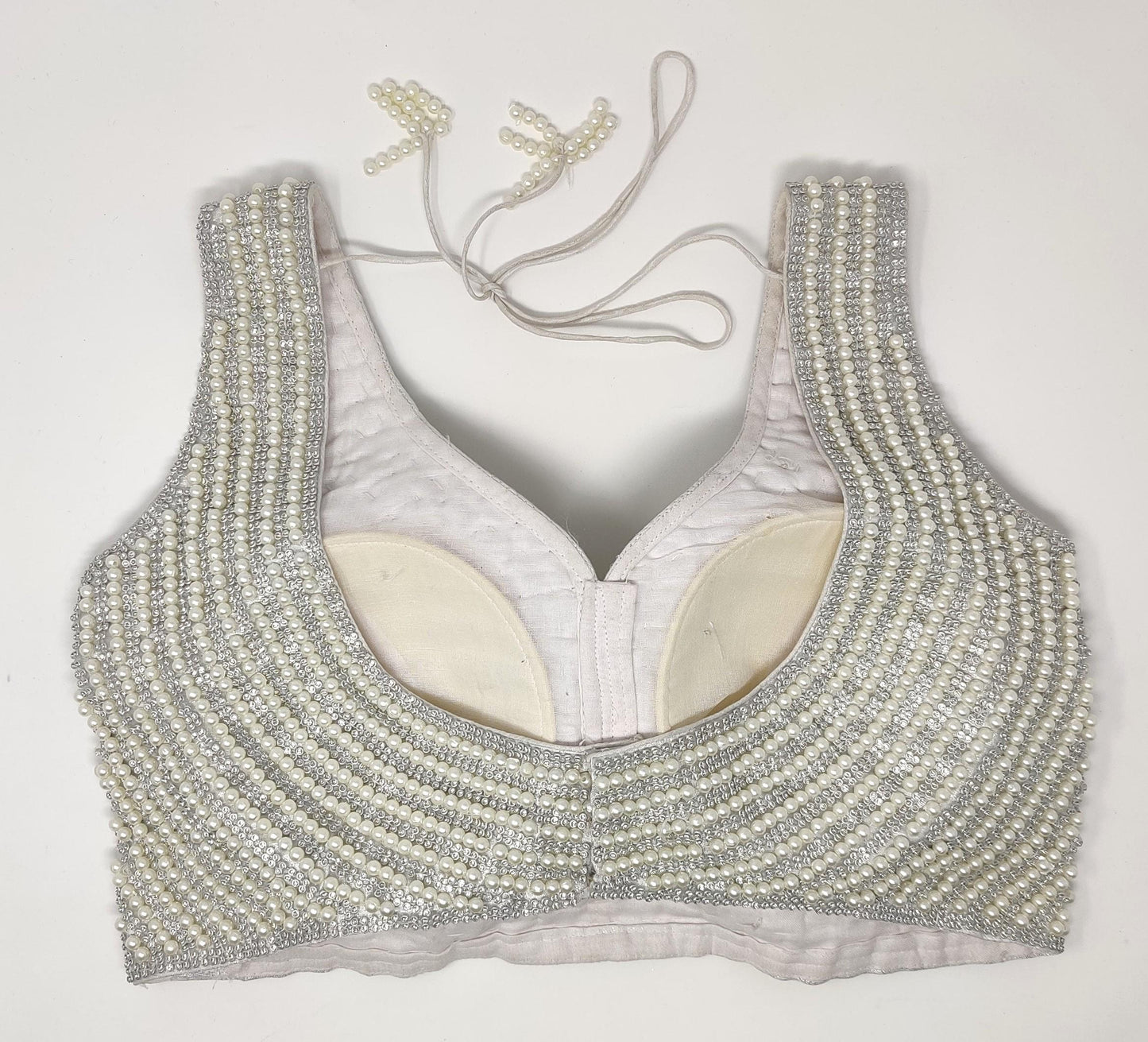 Indian designer heavy Beaded stitched blouse, Silver White colour, Readymade Indian Bridal Saree Blouse, latest design blouse for women