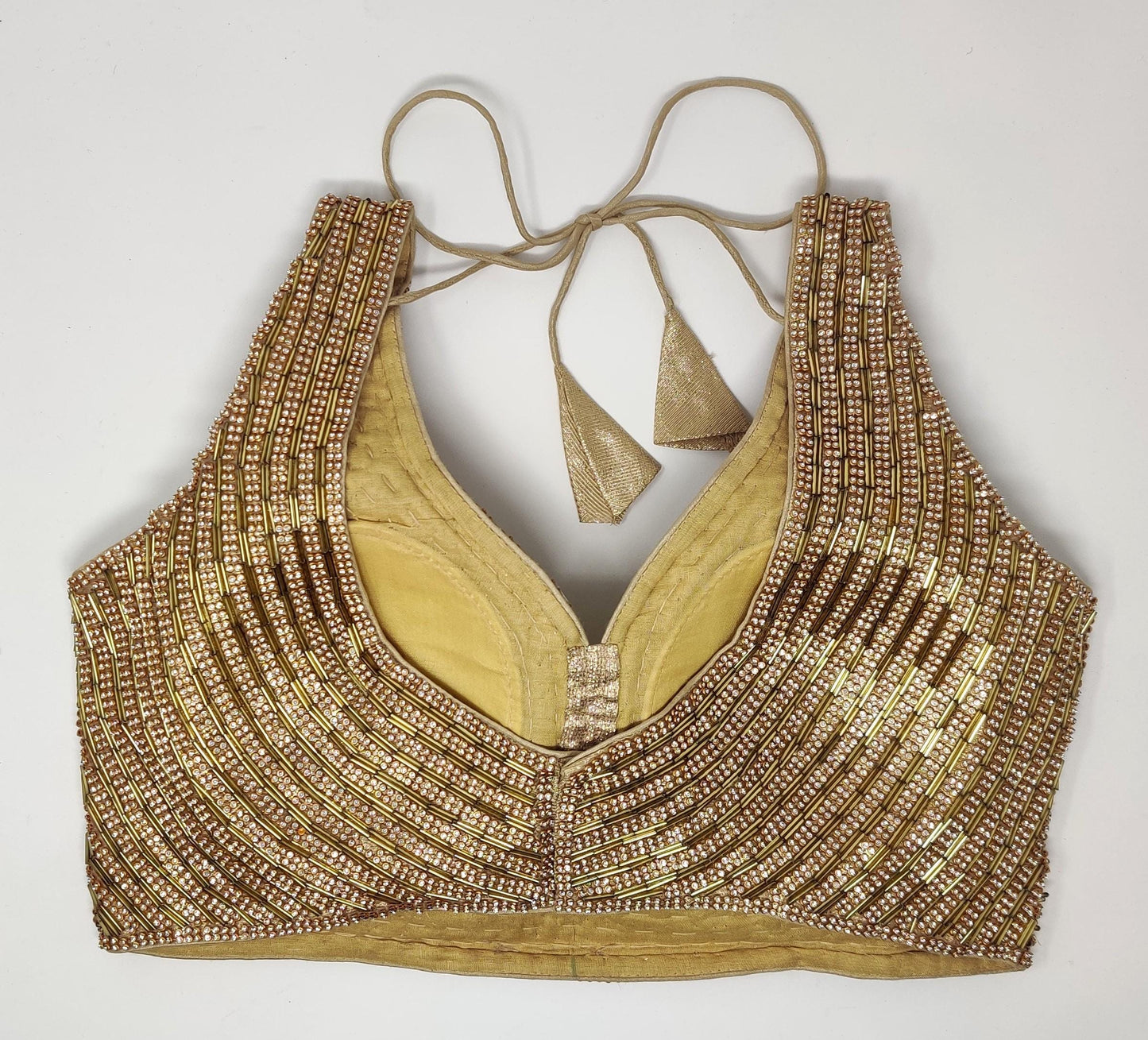 Indian designer heavy Beaded stitched blouse, Golden colour, Readymade Indian Bridal Saree Blouse, latest design blouse for women