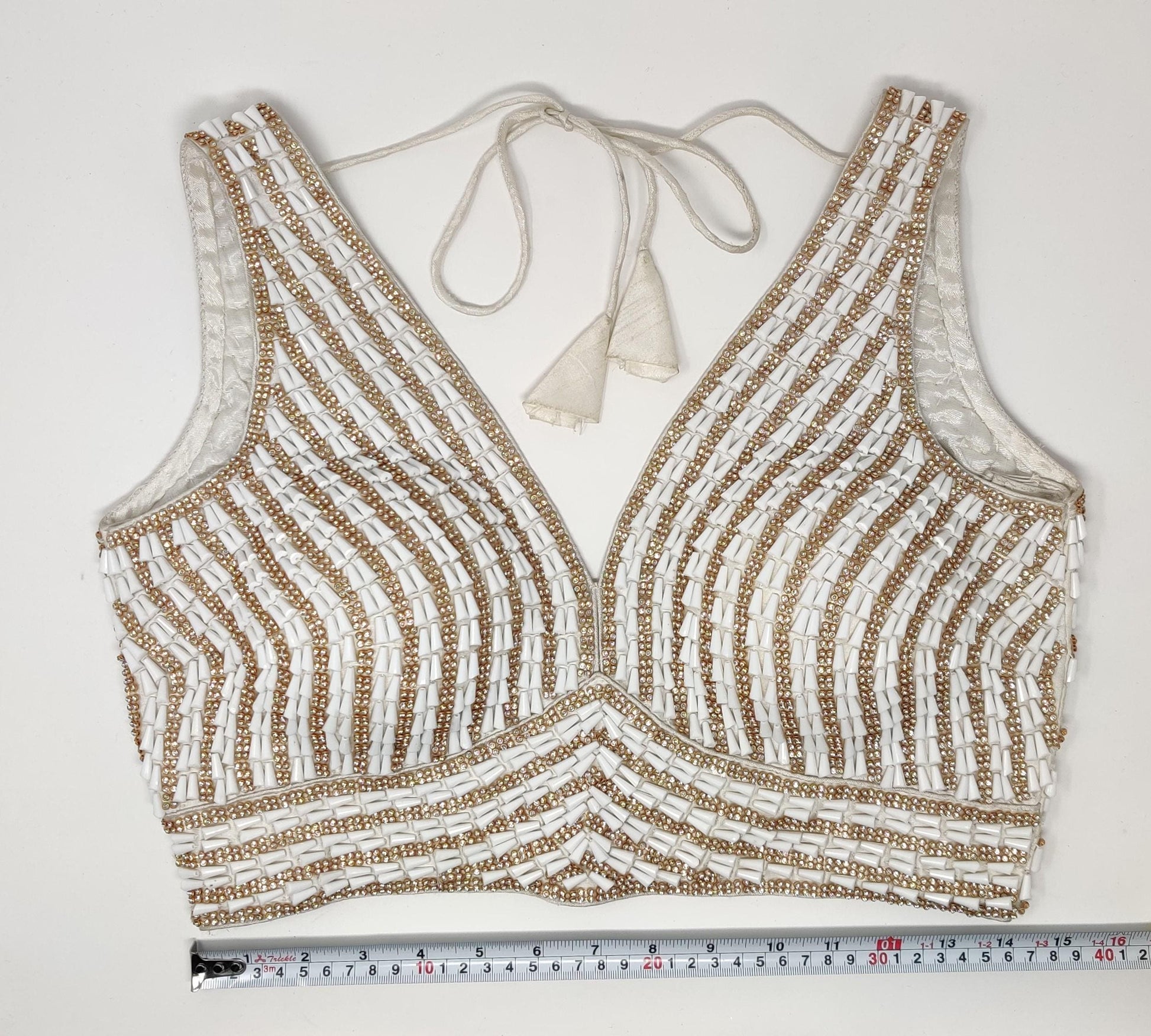 Indian designer heavy Beaded stitched blouse, Golden White colour, Readymade Indian Bridal Saree Blouse, latest design blouse for women