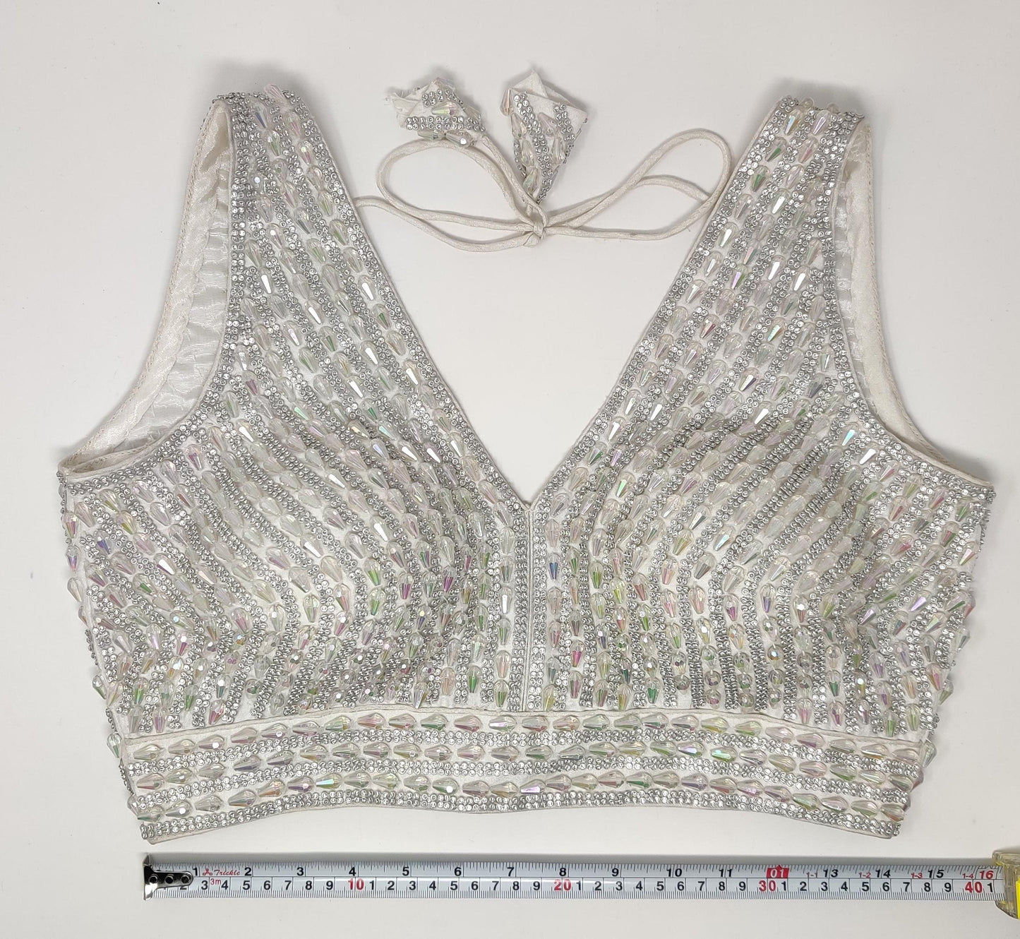 Indian designer heavy Beaded stitched blouse, Silver colour, Readymade Indian Bridal Saree Blouse, latest design blouse for women