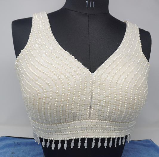 Designer Blouse, White color, heavy Beaded, Ready to wear, Best seller, Indian Bridal Saree Blouse, Christmas, latest design for women