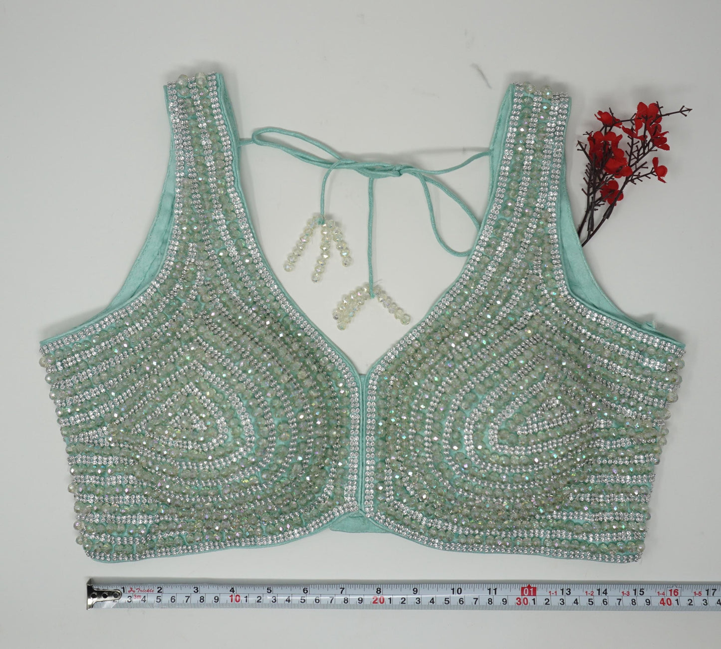 Designer Blouse, Cyan Green color, Crystal Beaded, Ready to wear, Best seller,Indian Bridal Saree Blouse, Christmas, latest design for women