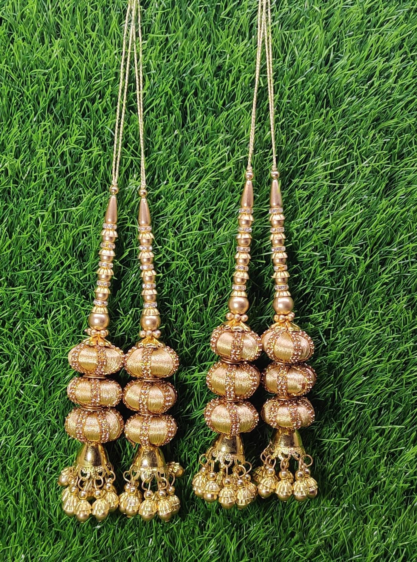 Gold Indian Beaded Tassel for Saree Blouse Lehenga Embellished HandBags Dupatta Decorative dress Latkan for Women 1 Pair