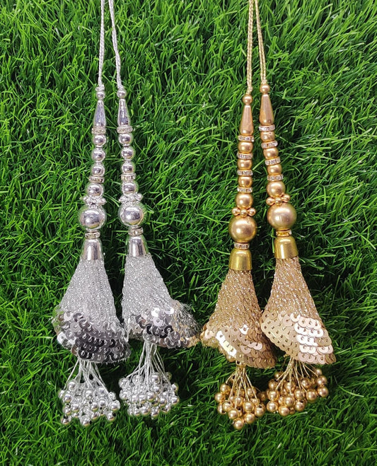 Silver/ Gold Indian Beaded Tassel for Saree Blouse Lehenga Embellished HandBags Dupatta Decorative dress Latkan for Women 1 Pair