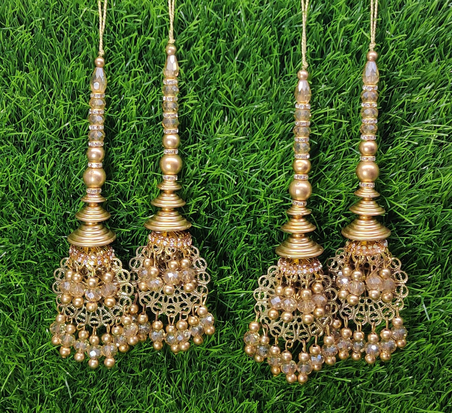 Gold Indian Beaded Tassel for Saree Blouse Lehenga Embellished HandBags Dupatta Decorative dress Latkan for Women 1 Pair