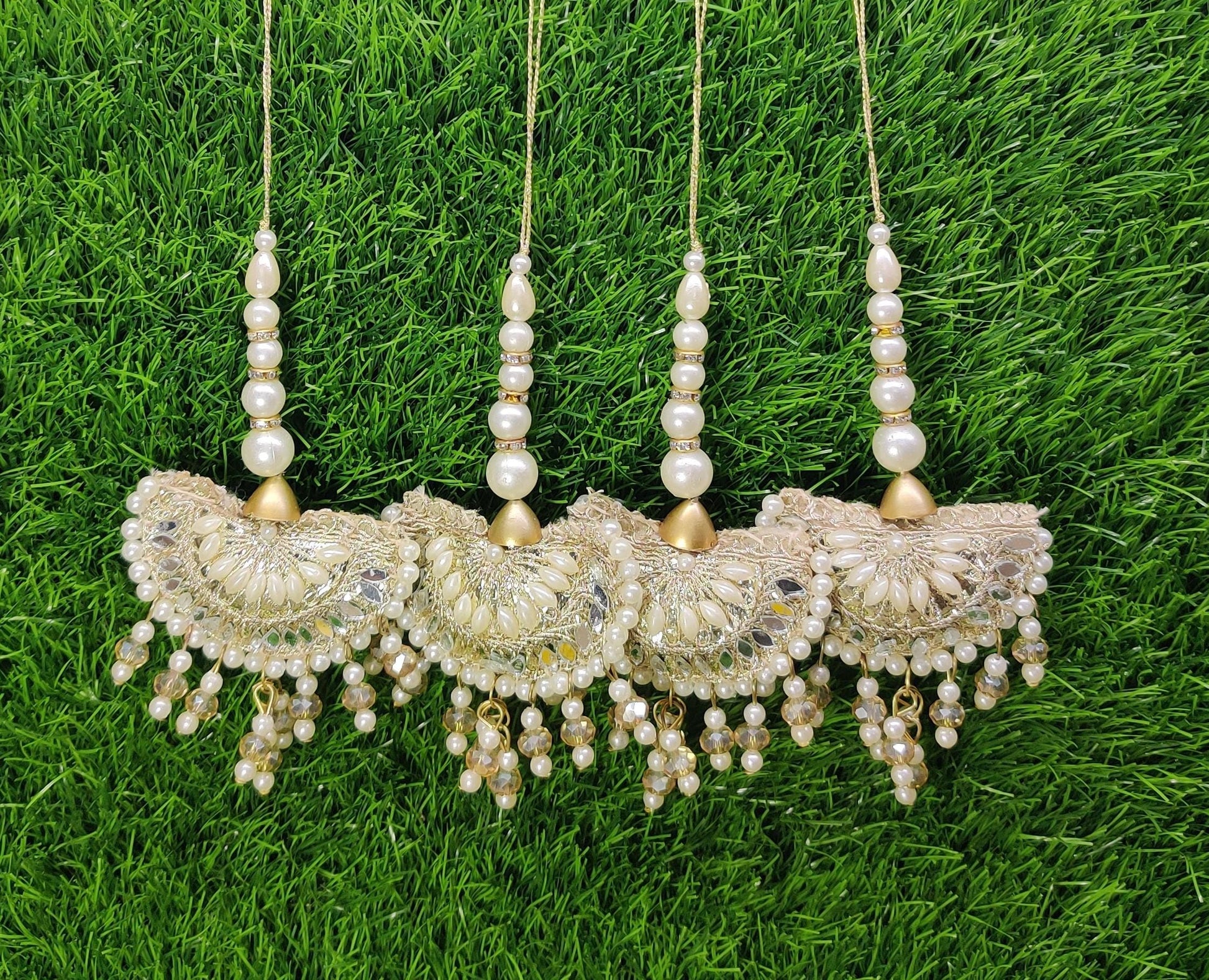 Off White Indian Beaded Cushioned Tassel for Saree Blouse Lehenga Embellished HandBags Dupatta Decorative dress Latkan for Women 1 Pair