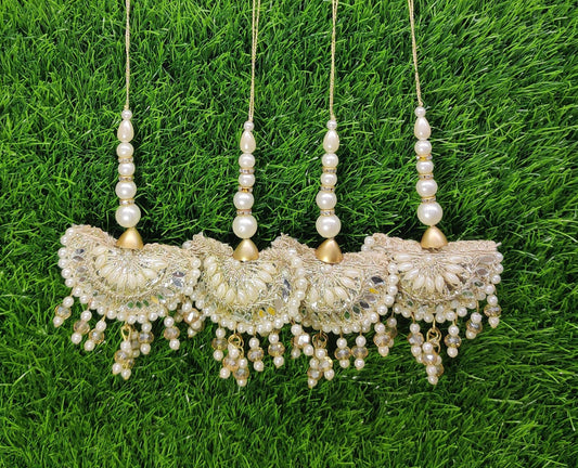 Off White Indian Beaded Cushioned Tassel for Saree Blouse Lehenga Embellished HandBags Dupatta Decorative dress Latkan for Women 1 Pair