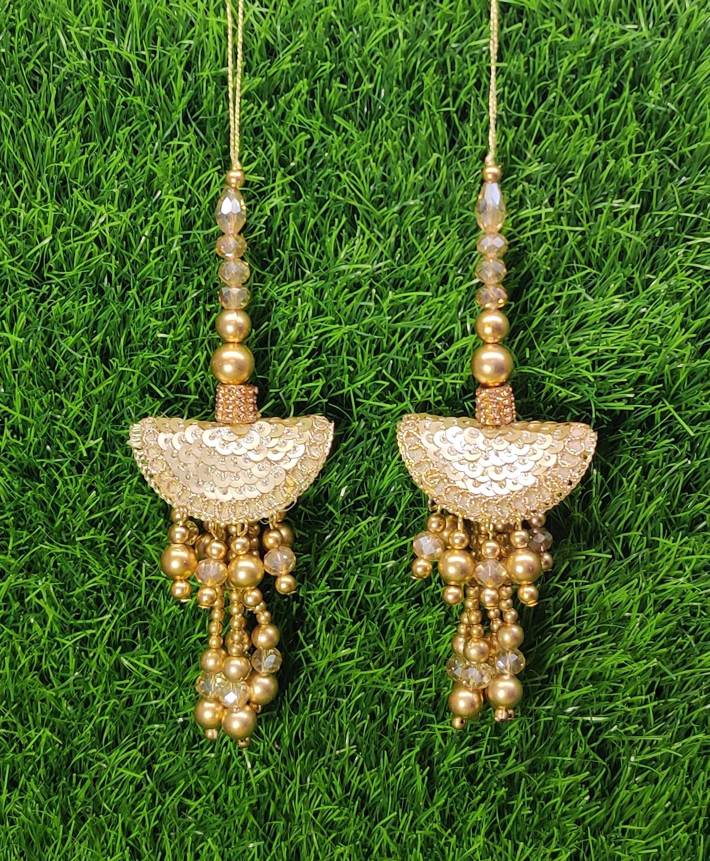 Gold Indian Beaded Tassel for Saree Blouse Lehenga Embellished HandBags Dupatta Decorative dress Latkan for Women 1 Pair