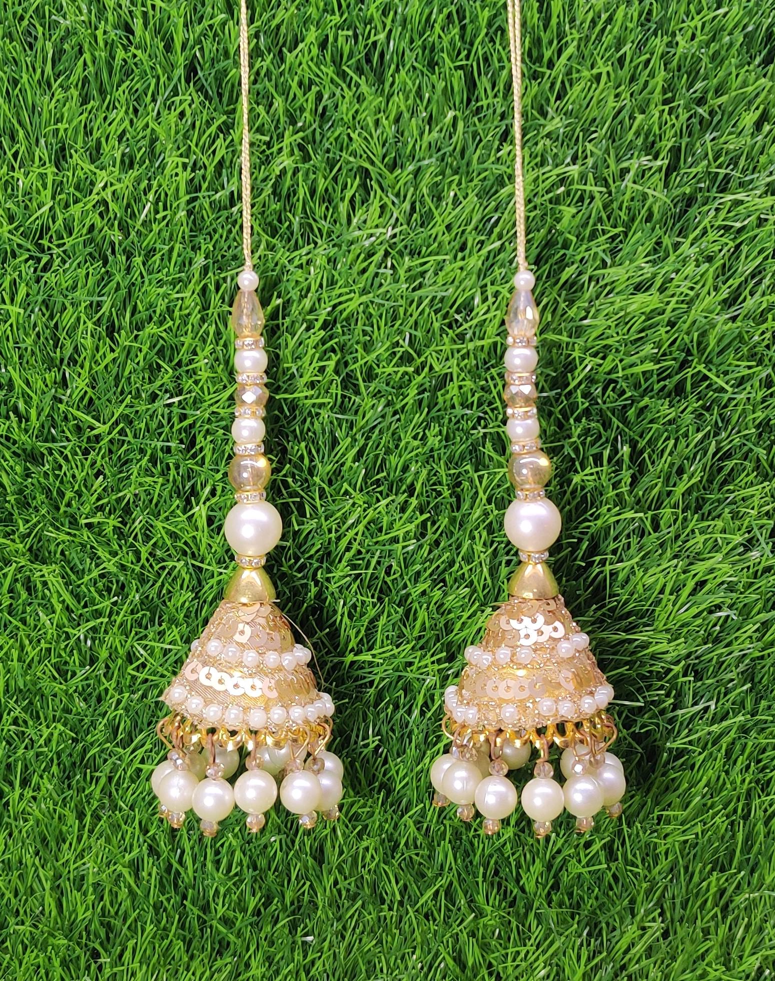 Gold Indian Beaded Tassel for Saree Blouse Lehenga Embellished HandBags Dupatta Decorative dress Latkan for Women 1 Pair