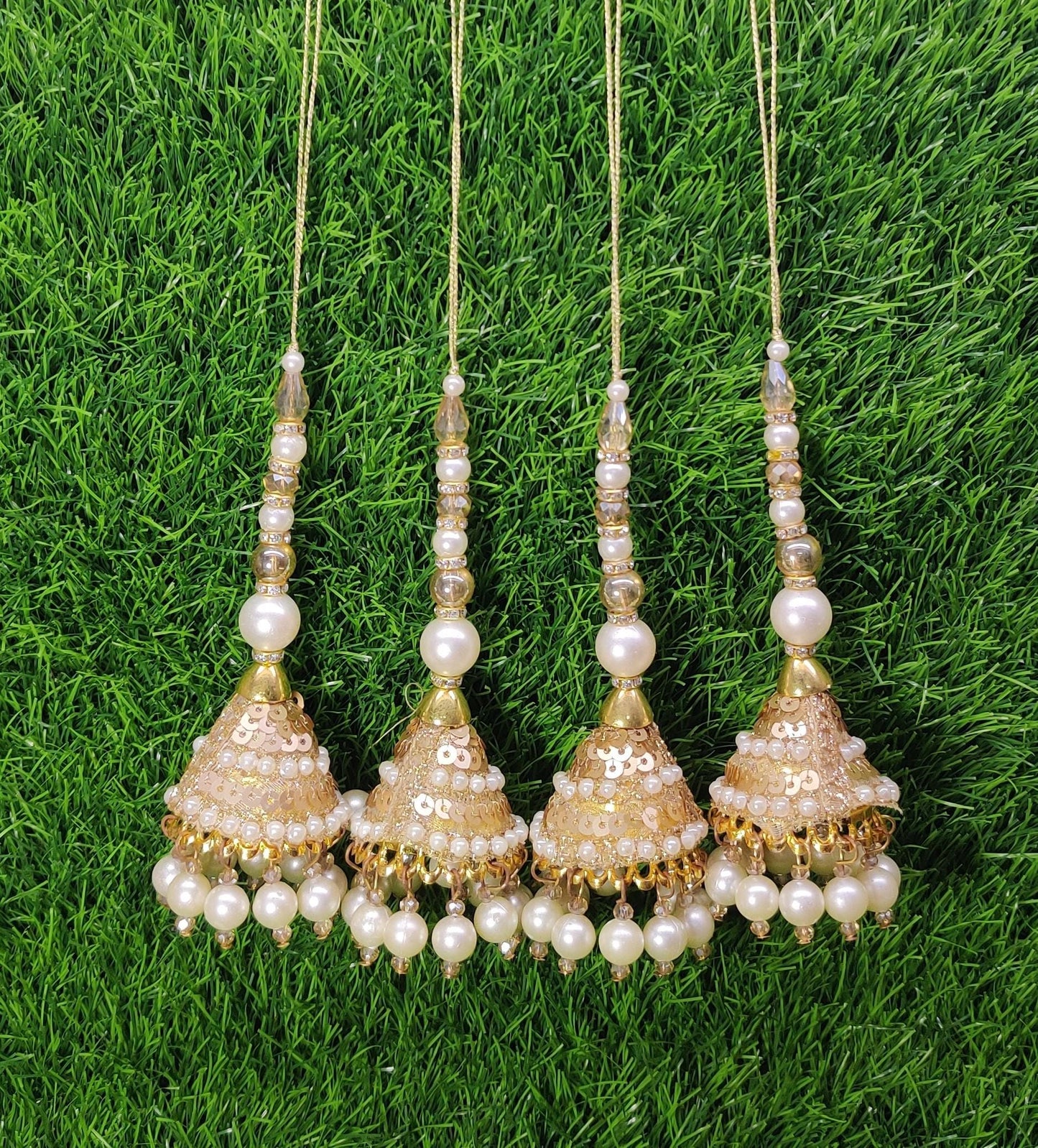 Gold Indian Beaded Tassel for Saree Blouse Lehenga Embellished HandBags Dupatta Decorative dress Latkan for Women 1 Pair