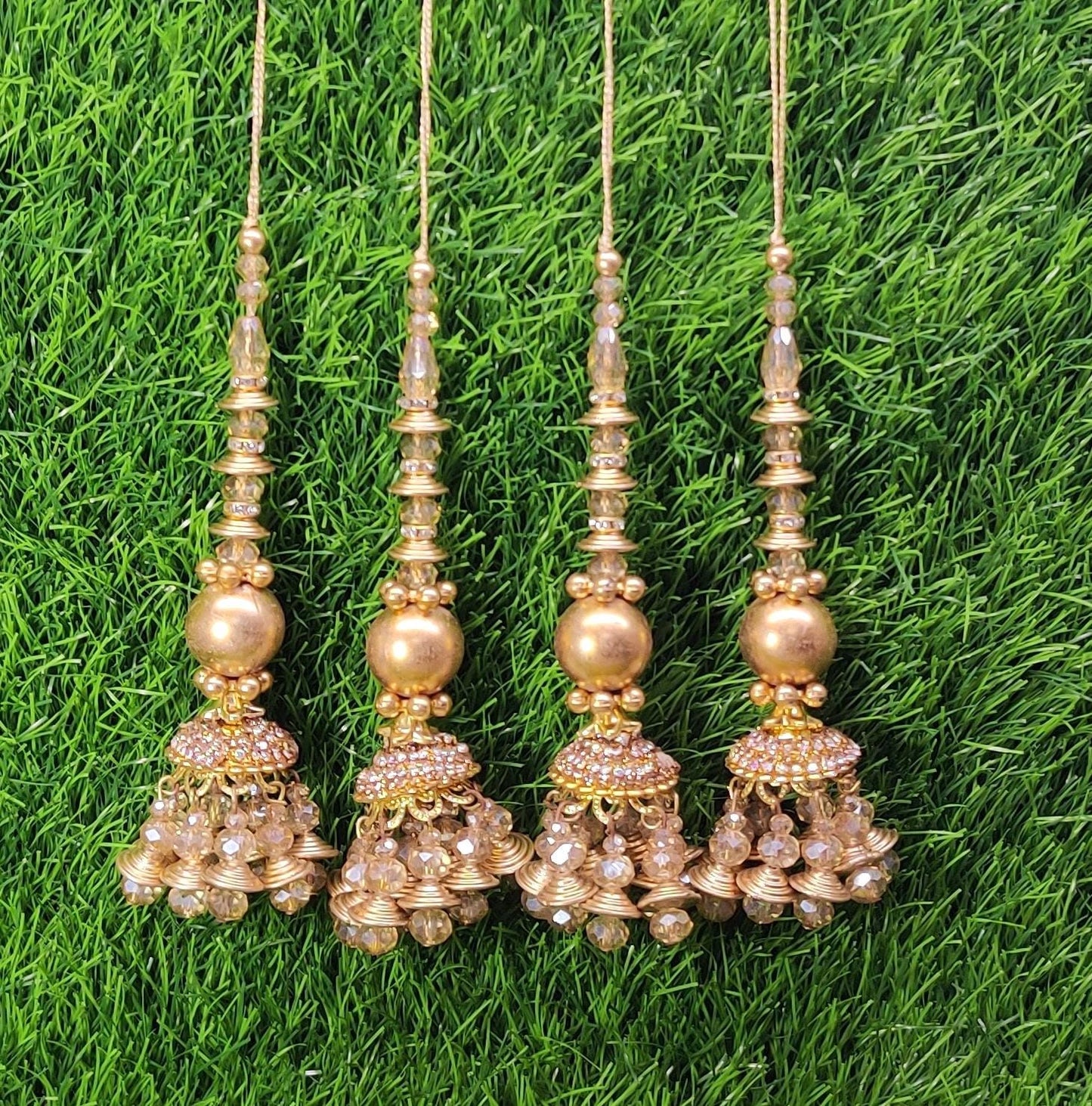 Gold Indian Beaded Tassel for Saree Blouse Lehenga Embellished HandBags Dupatta Decorative dress Latkan for Women 1 Pair
