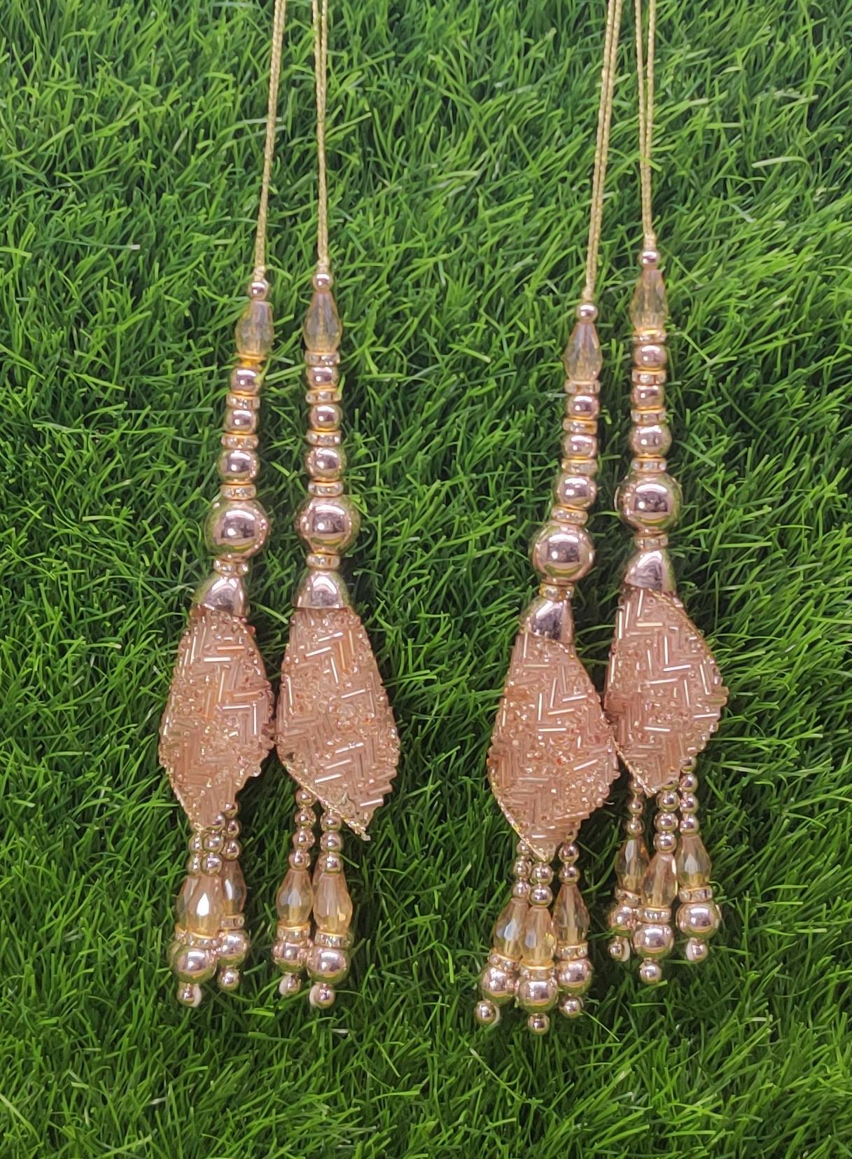 Golden White/ Golden/ Rose Gold Indian Beaded Tassel for Saree Blouse Lehenga Embellished HandBags Dupatta dress Latkan for Women 1 Pair