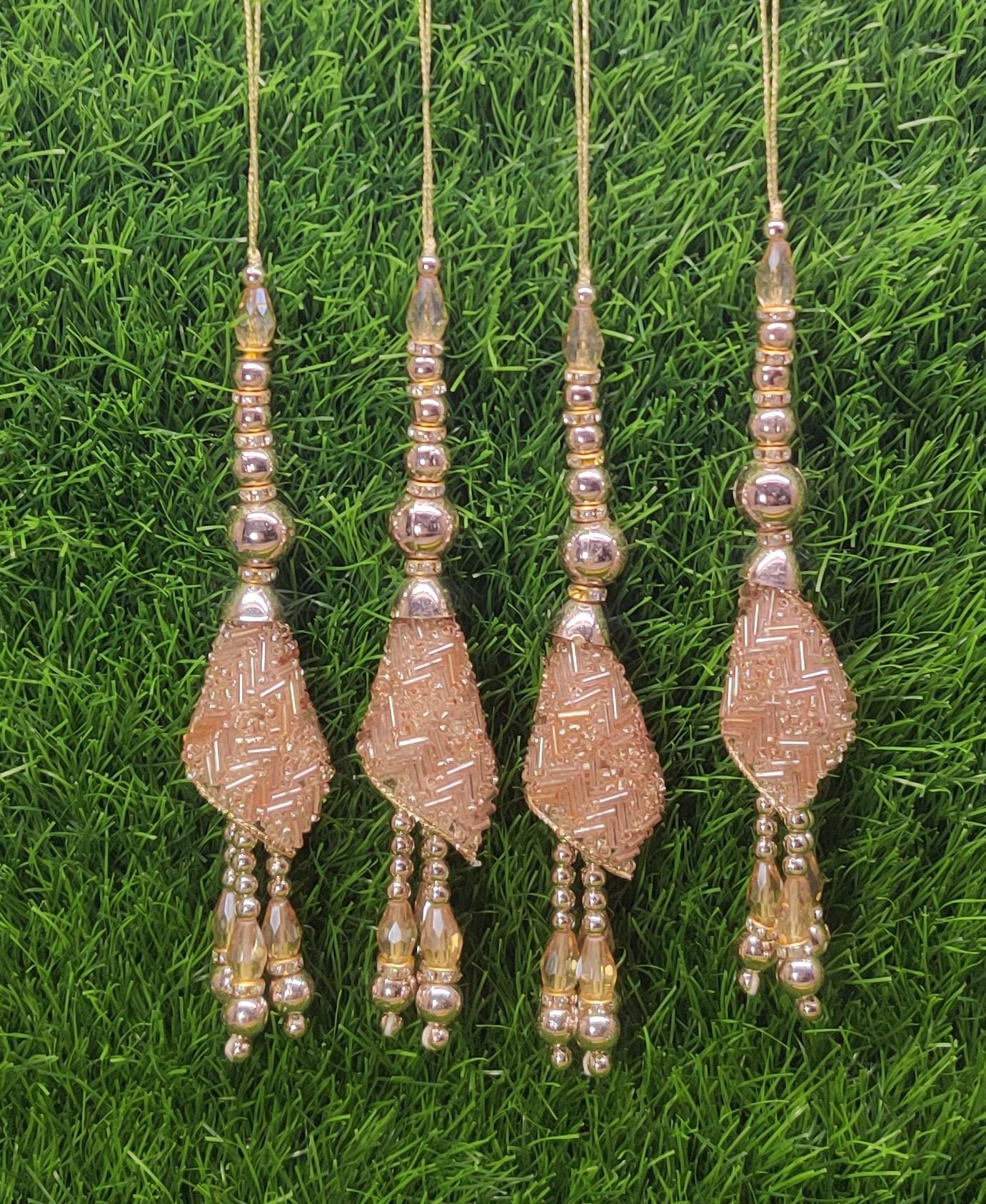 Golden White/ Golden/ Rose Gold Indian Beaded Tassel for Saree Blouse Lehenga Embellished HandBags Dupatta dress Latkan for Women 1 Pair