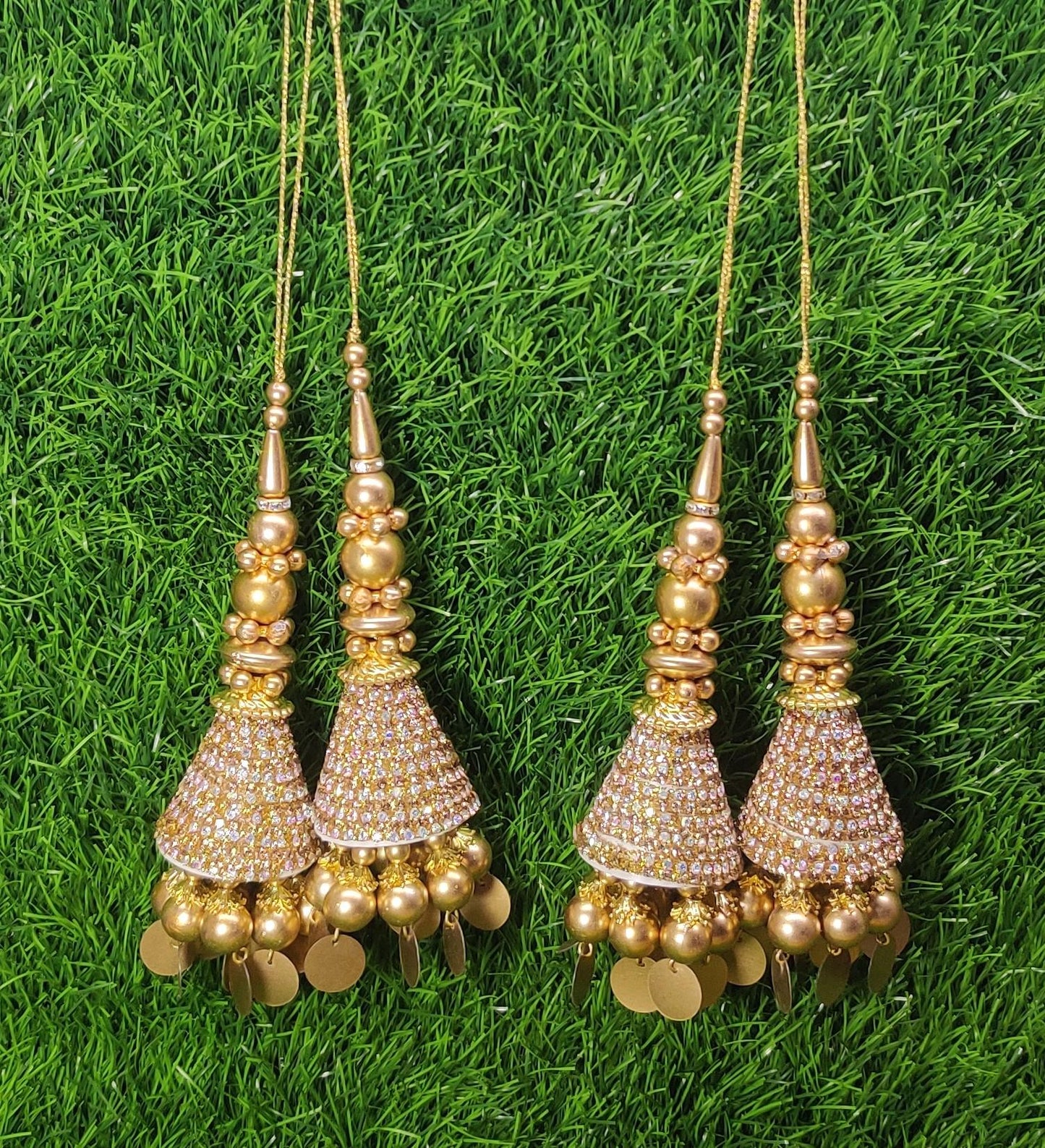 Gold Indian Beaded Tassel for Saree Blouse Lehenga Embellished HandBags Dupatta Decorative dress Latkan for Women 1 Pair