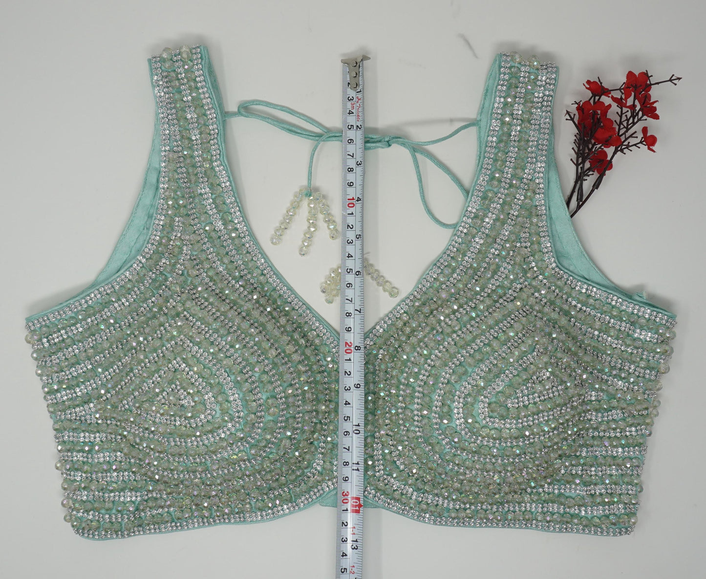 Designer Blouse, Cyan Green color, Crystal Beaded, Ready to wear, Best seller,Indian Bridal Saree Blouse, Christmas, latest design for women