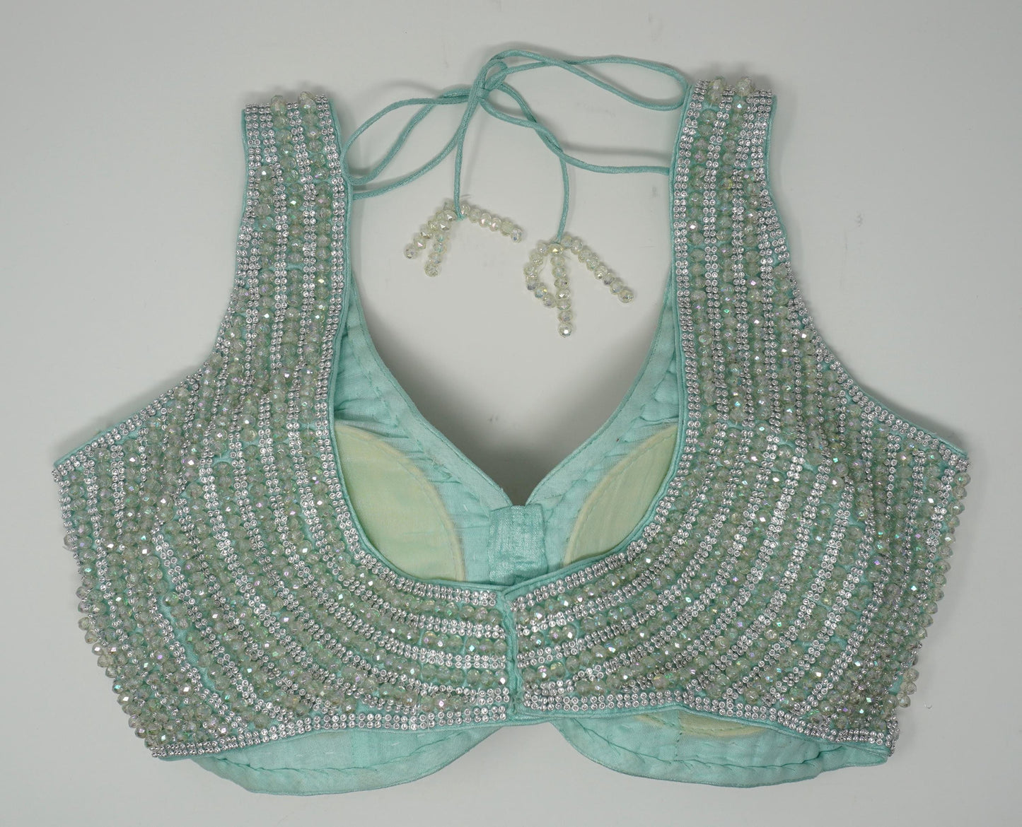 Designer Blouse, Cyan Green color, Crystal Beaded, Ready to wear, Best seller,Indian Bridal Saree Blouse, Christmas, latest design for women