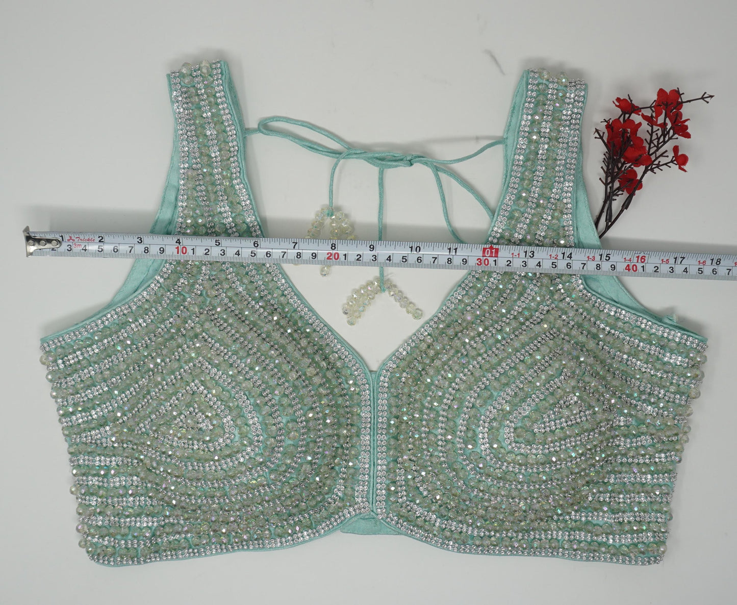 Designer Blouse, Cyan Green color, Crystal Beaded, Ready to wear, Best seller,Indian Bridal Saree Blouse, Christmas, latest design for women