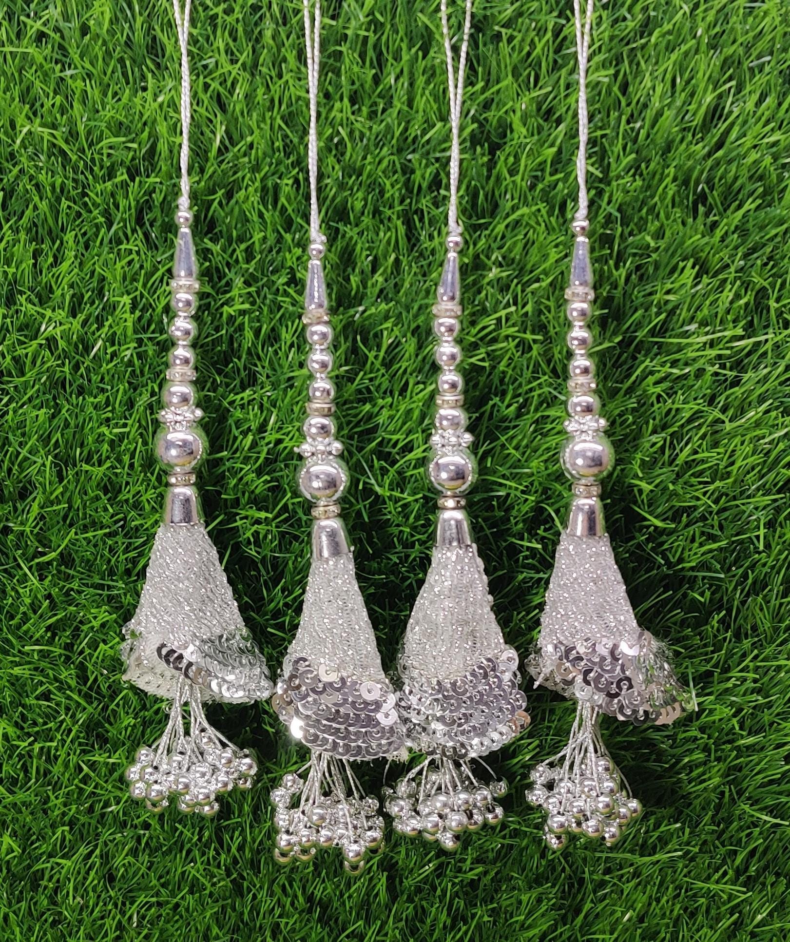 Silver/ Gold Indian Beaded Tassel for Saree Blouse Lehenga Embellished HandBags Dupatta Decorative dress Latkan for Women 1 Pair