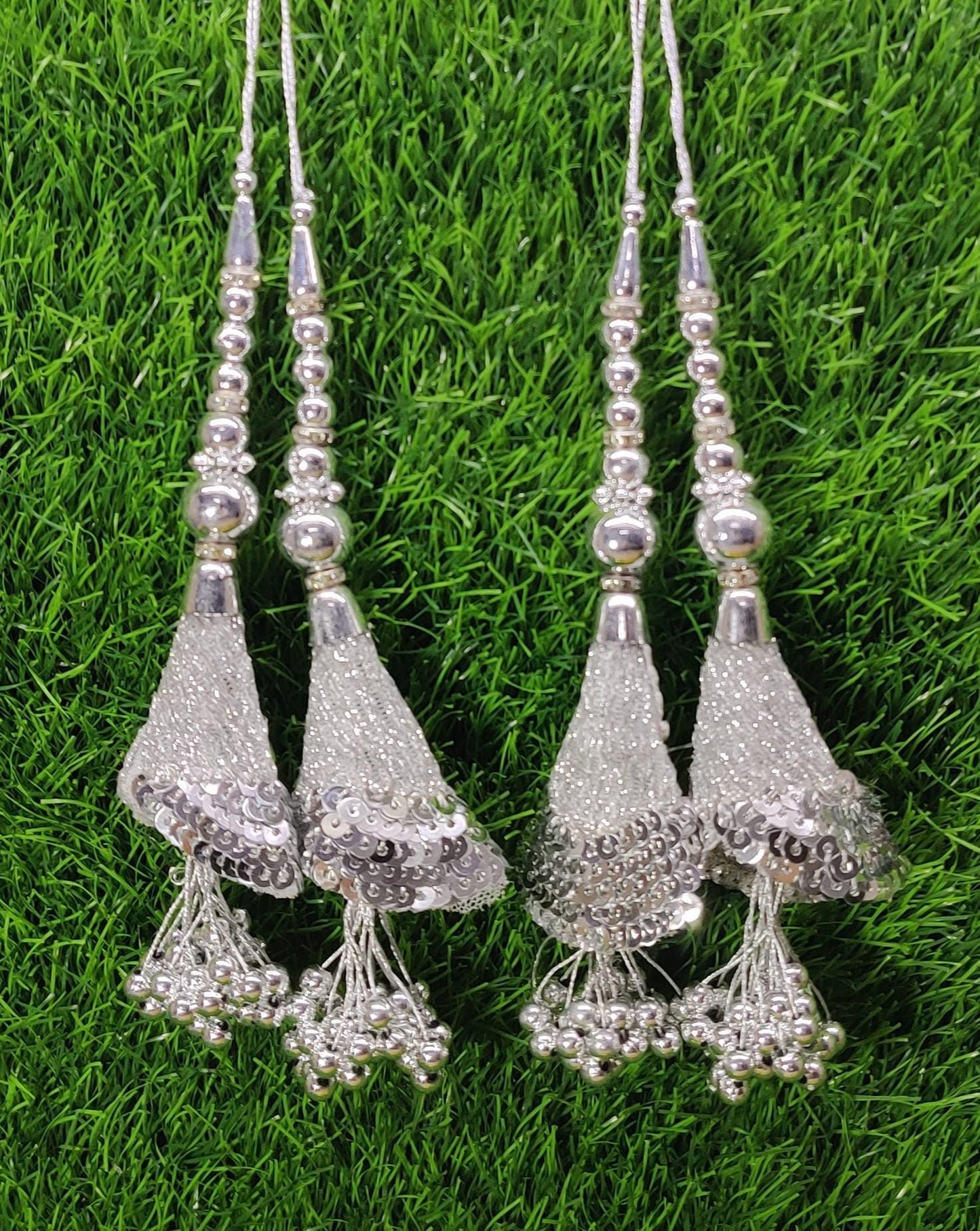 Silver/ Gold Indian Beaded Tassel for Saree Blouse Lehenga Embellished HandBags Dupatta Decorative dress Latkan for Women 1 Pair