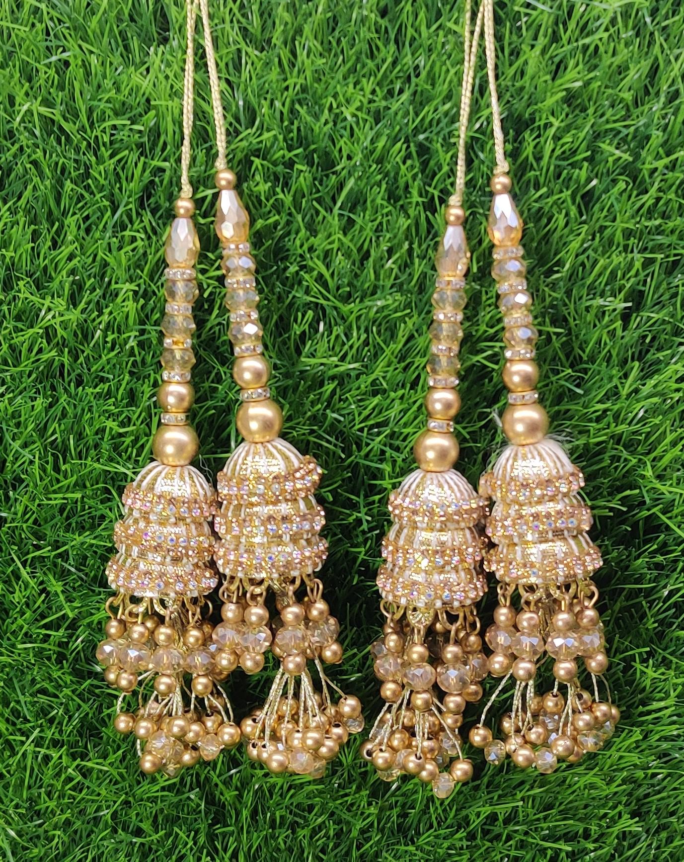 Gold Indian Beaded Tassel for Saree Blouse Lehenga Embellished HandBags Dupatta Decorative dress Latkan for Women 1 Pair