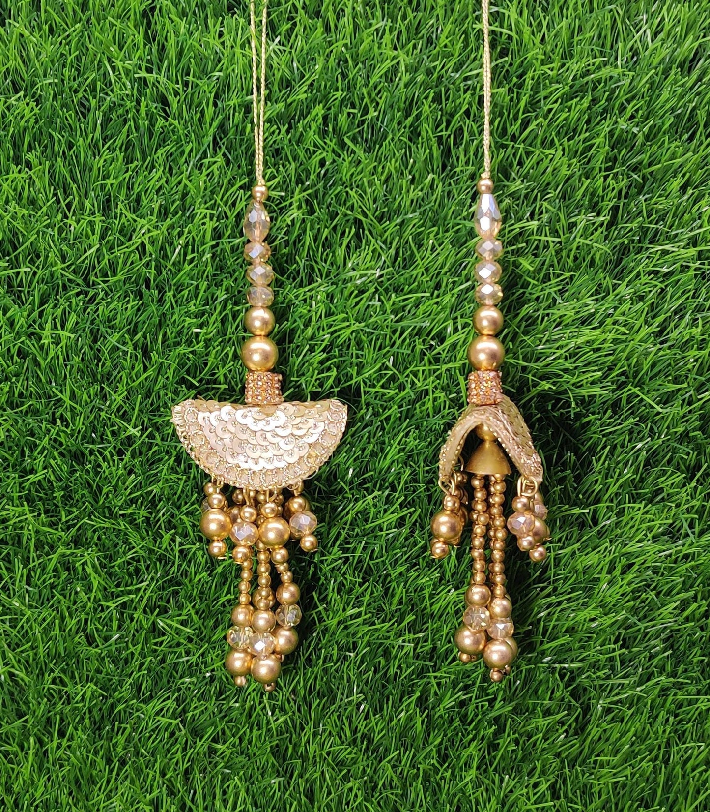 Gold Indian Beaded Tassel for Saree Blouse Lehenga Embellished HandBags Dupatta Decorative dress Latkan for Women 1 Pair