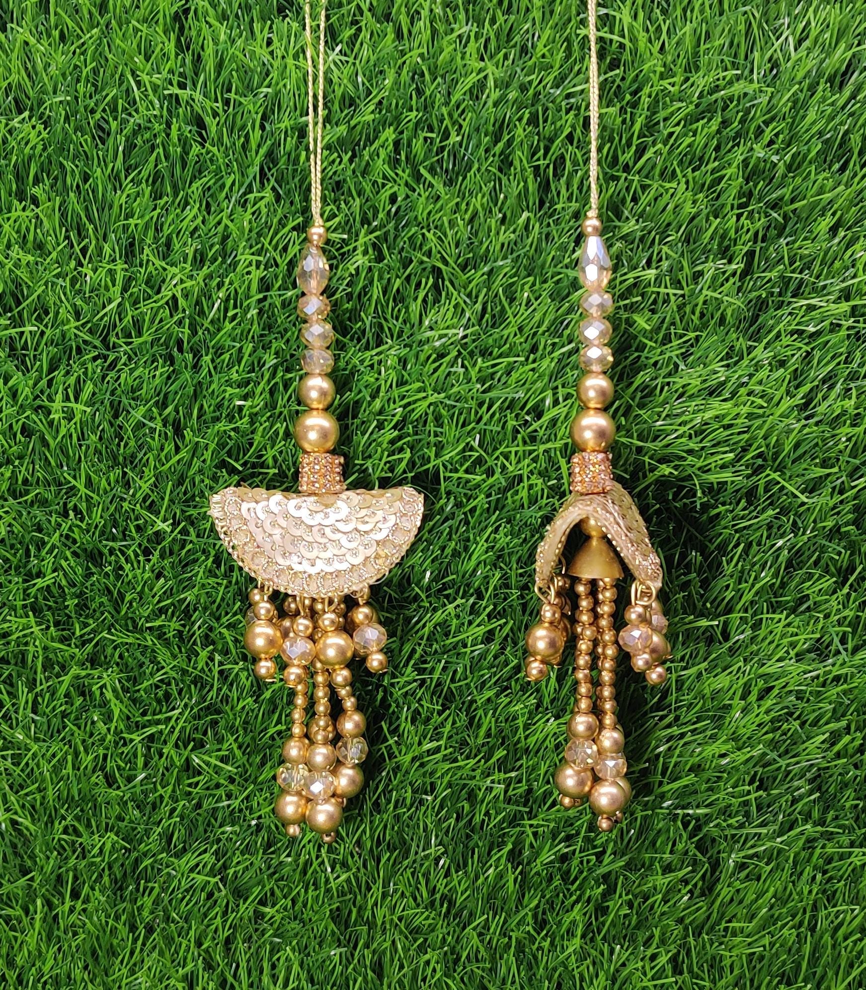 Gold Indian Beaded Tassel for Saree Blouse Lehenga Embellished HandBags Dupatta Decorative dress Latkan for Women 1 Pair