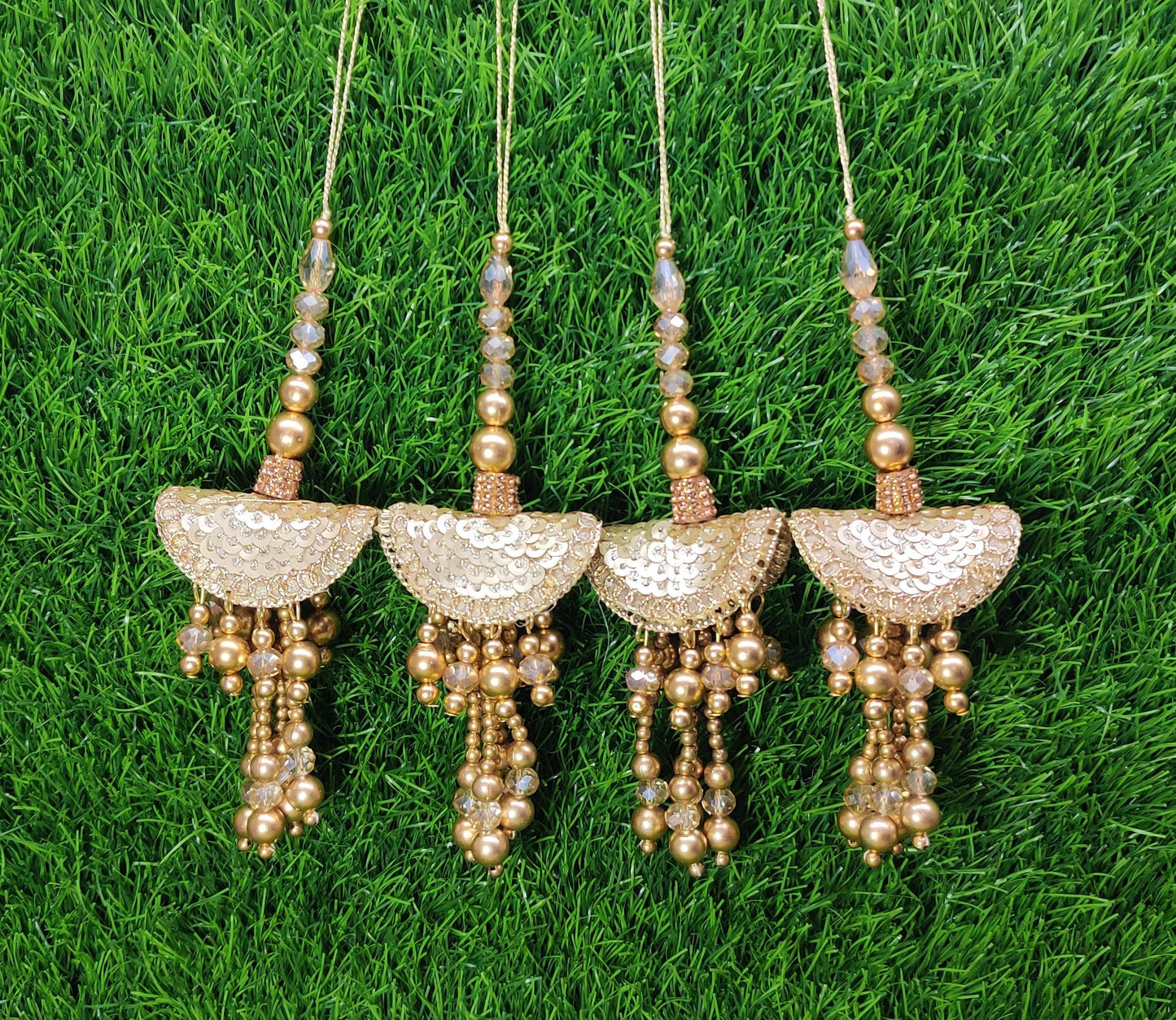 Gold Indian Beaded Tassel for Saree Blouse Lehenga Embellished HandBags Dupatta Decorative dress Latkan for Women 1 Pair