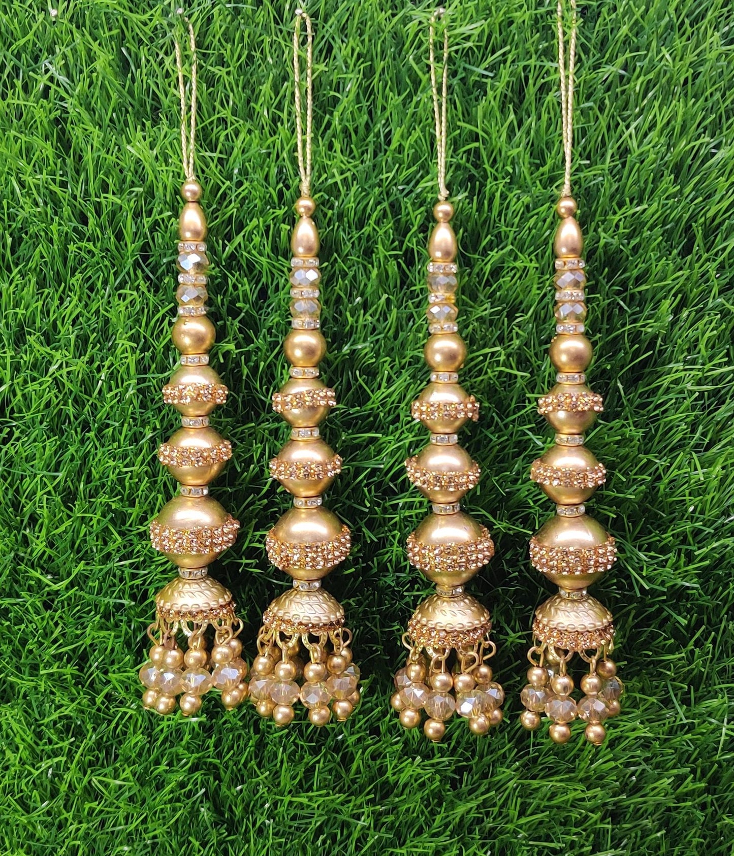 Gold Indian Beaded Tassel for Saree Blouse Lehenga Embellished HandBags Dupatta Decorative dress Latkan for Women 1 Pair