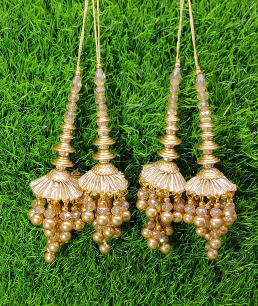 Gold Indian Beaded Tassel for Saree Blouse Lehenga Embellished HandBags Dupatta Decorative dress Latkan for Women 1 Pair